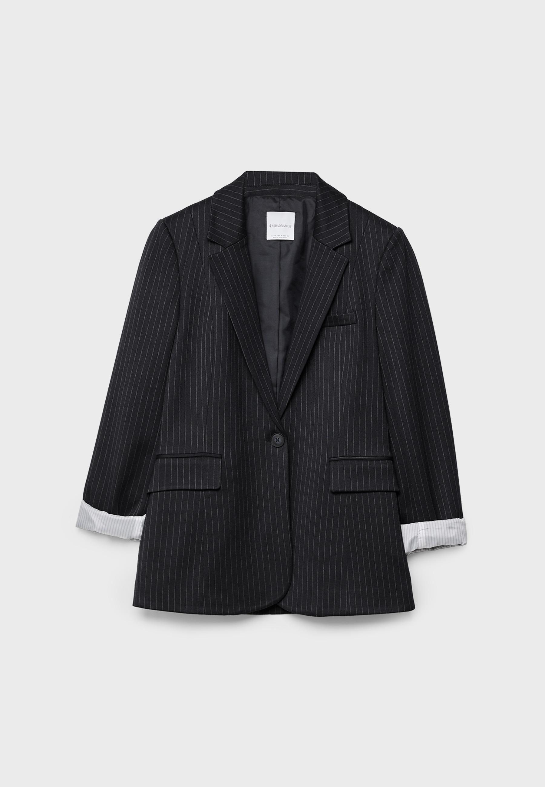 Basic striped knit blazer — Navy blue