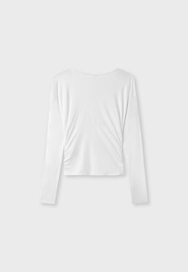 Long sleeve V-neck T-shirt — Ecru 8
