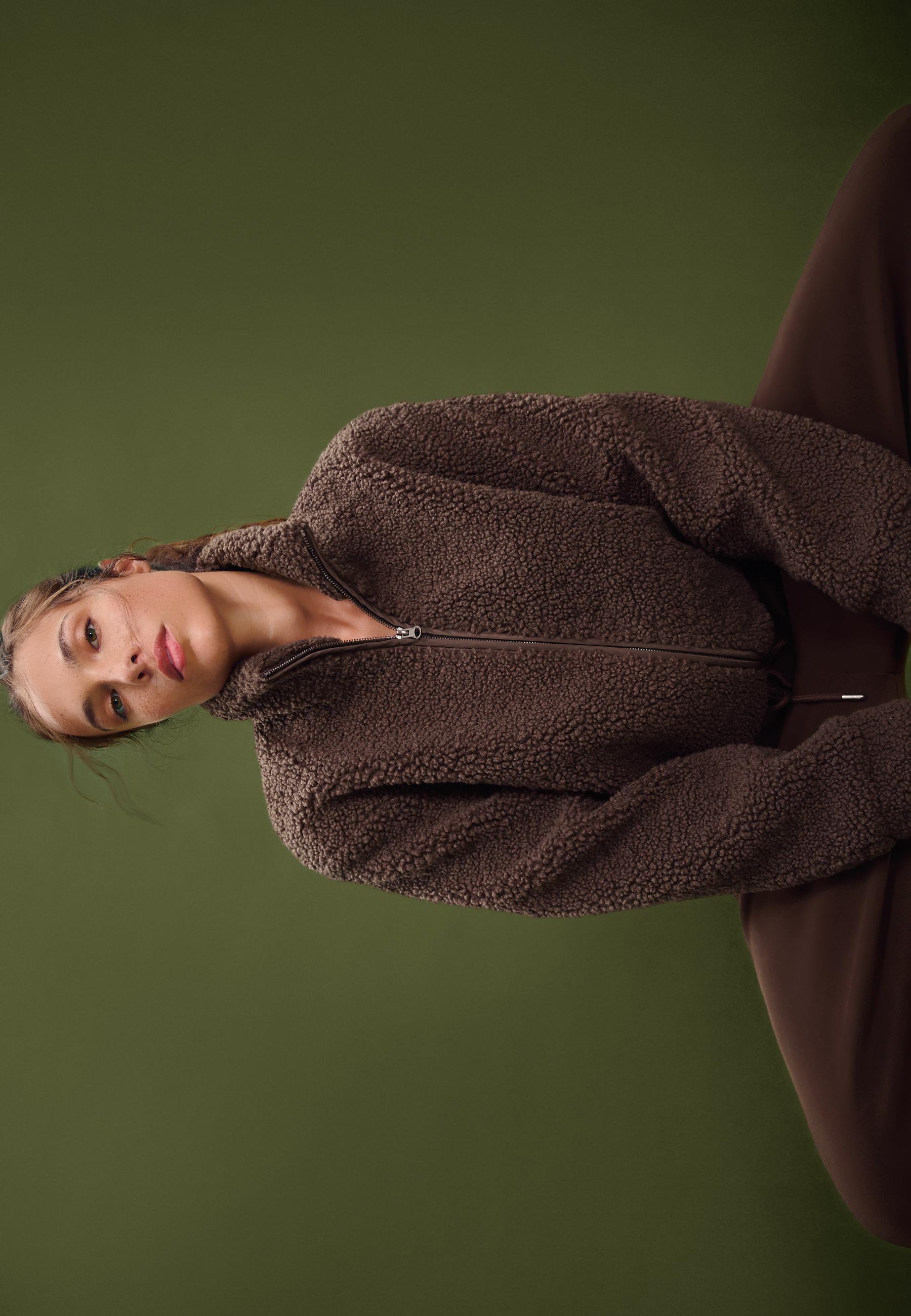 Zip-up faux shearling lined jacket — Brown