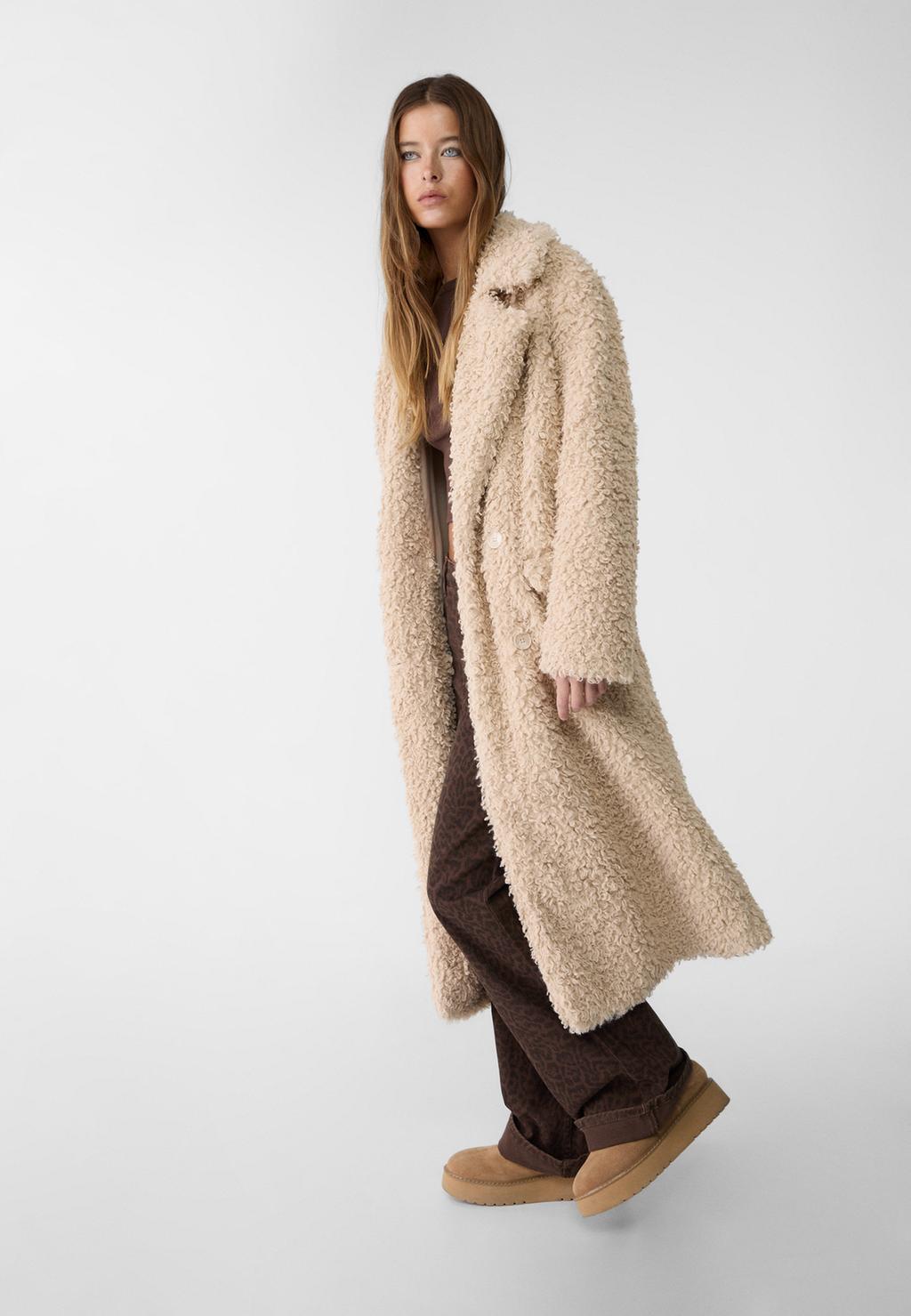 Long faux shearling lined coat