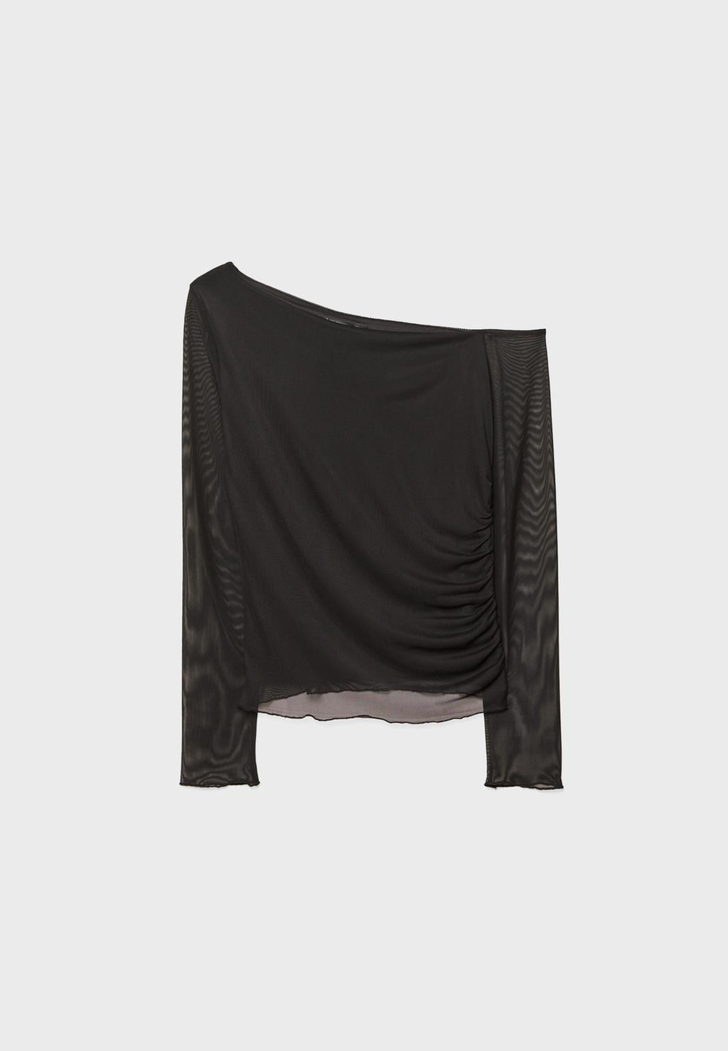 Asymmetrisches Tüll-T-Shirt