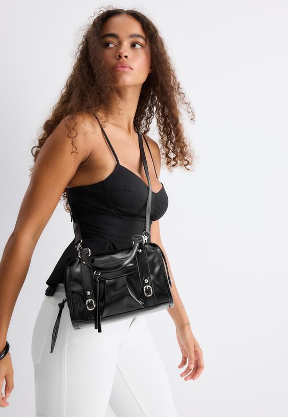 faux leather crossbody bowling bag