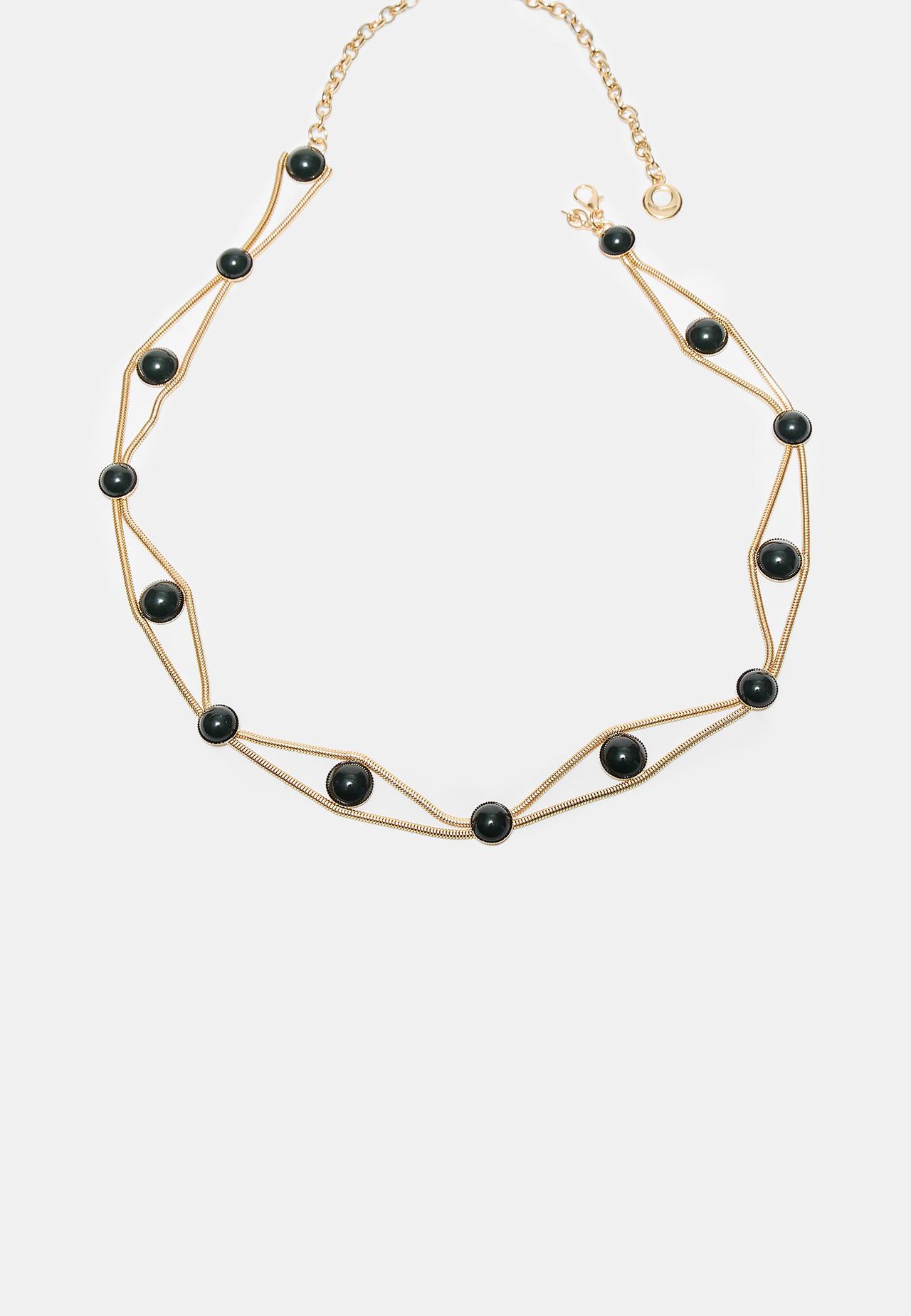 Double-row metal belt with stones — Khaki