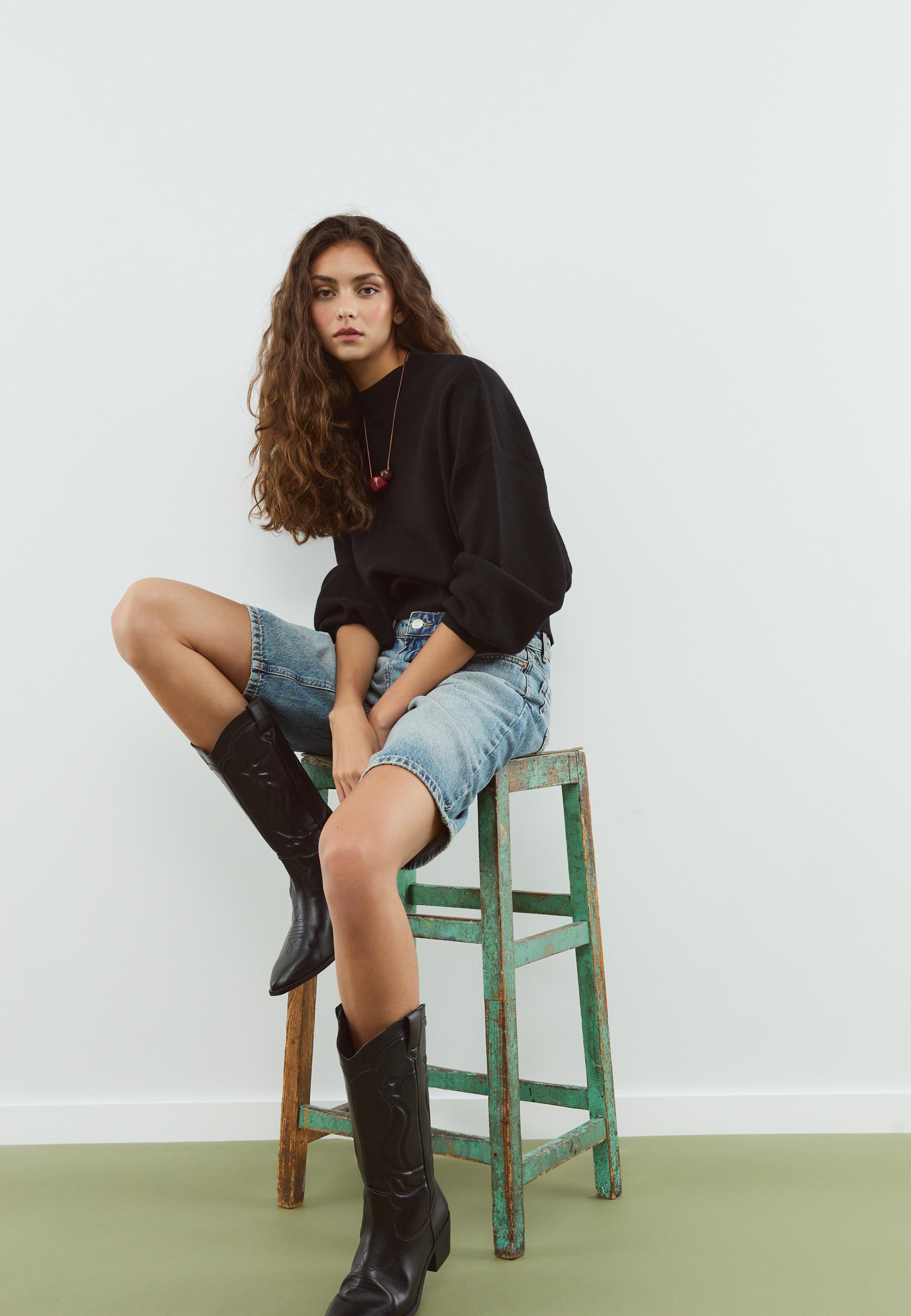 Pull en maille à col montant