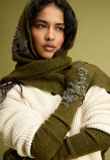 Beaded mittens — Khaki 2