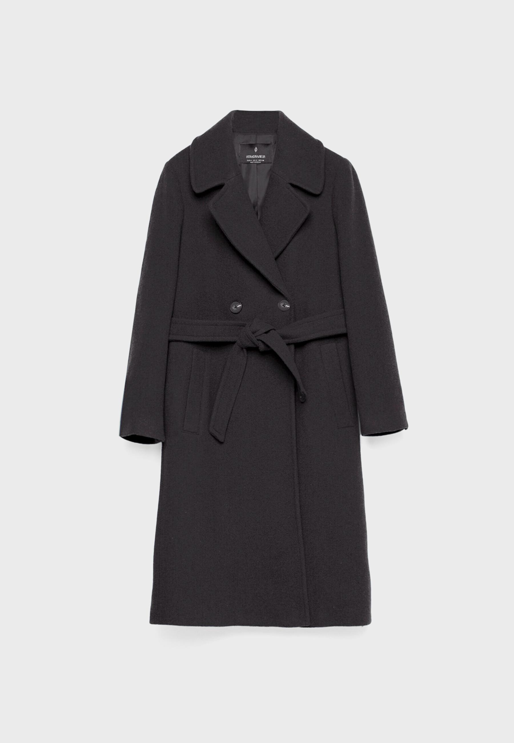 Felt texture coat with belt — Black