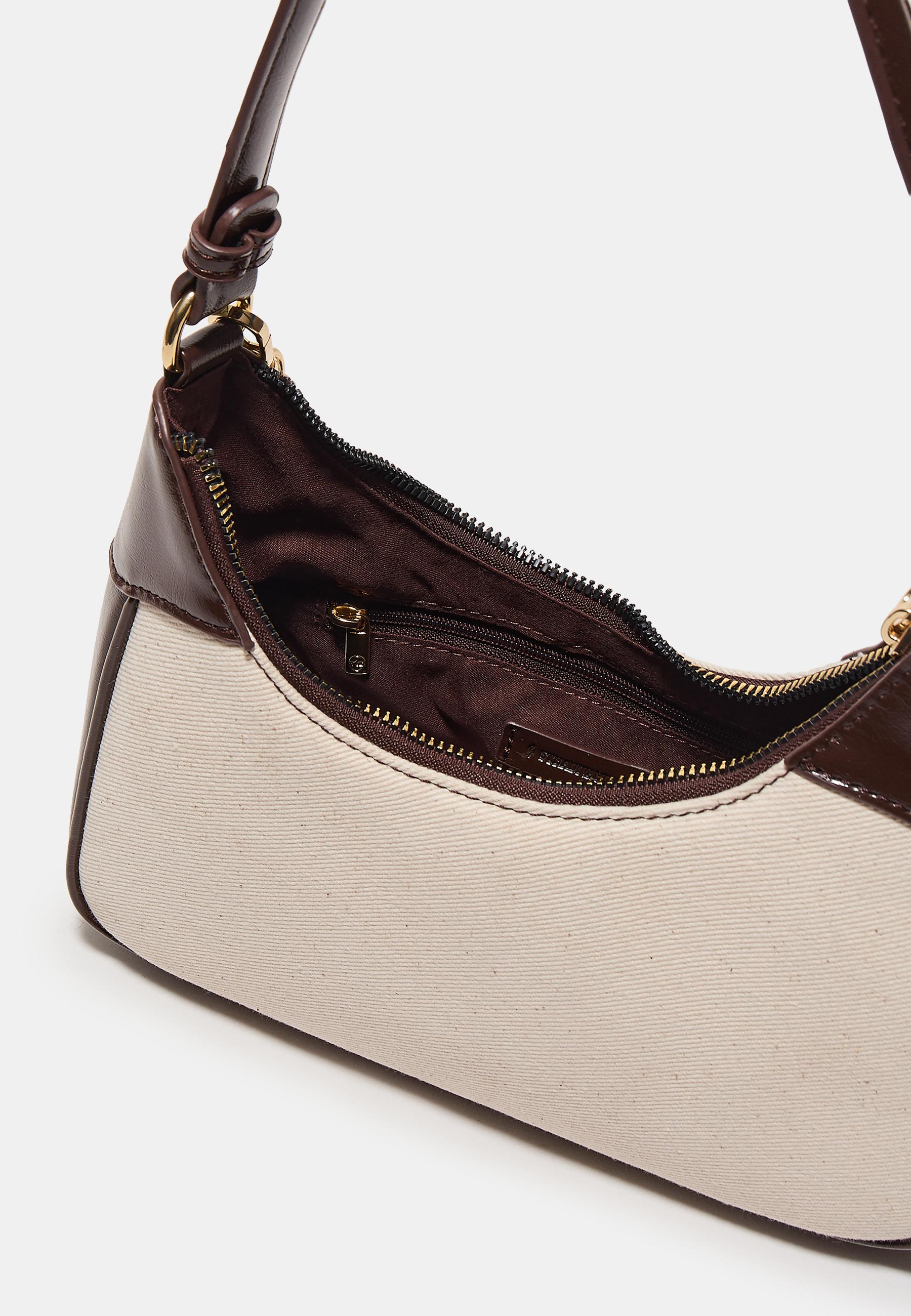 Mini half-moon canvas shoulder bag — Ecru