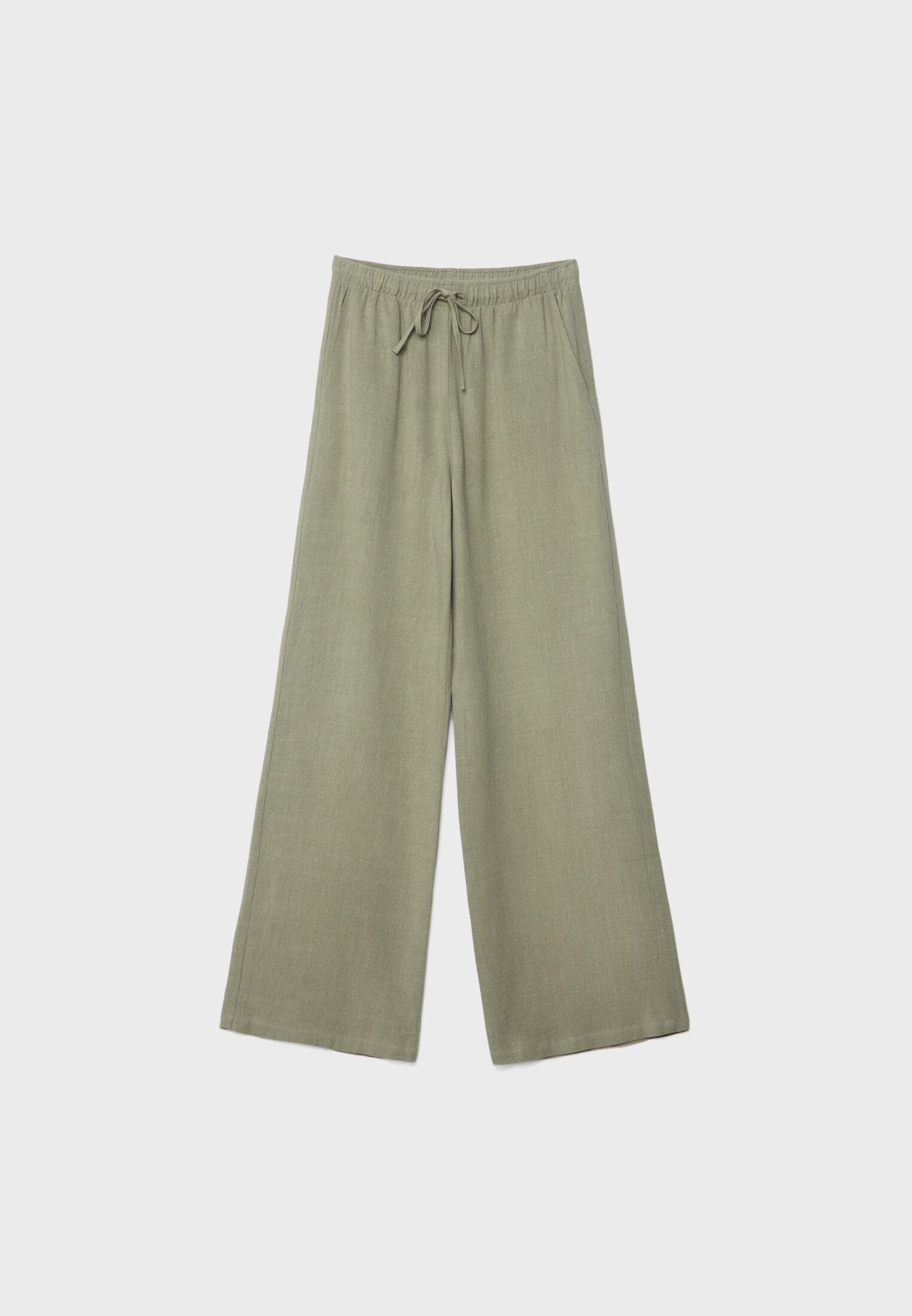 Straight-leg linen-look trousers — Khaki