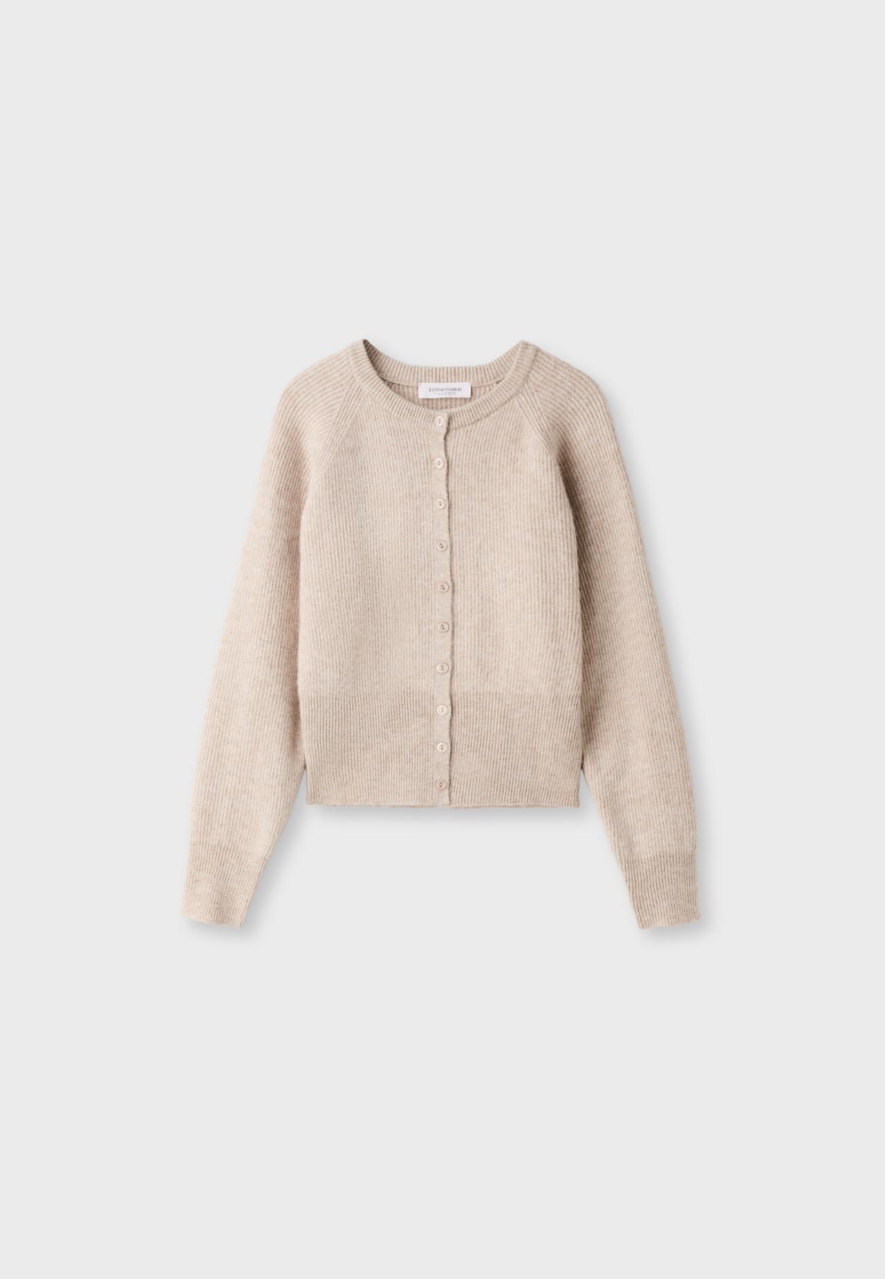 Raglan sleeve knit cardigan — Beige