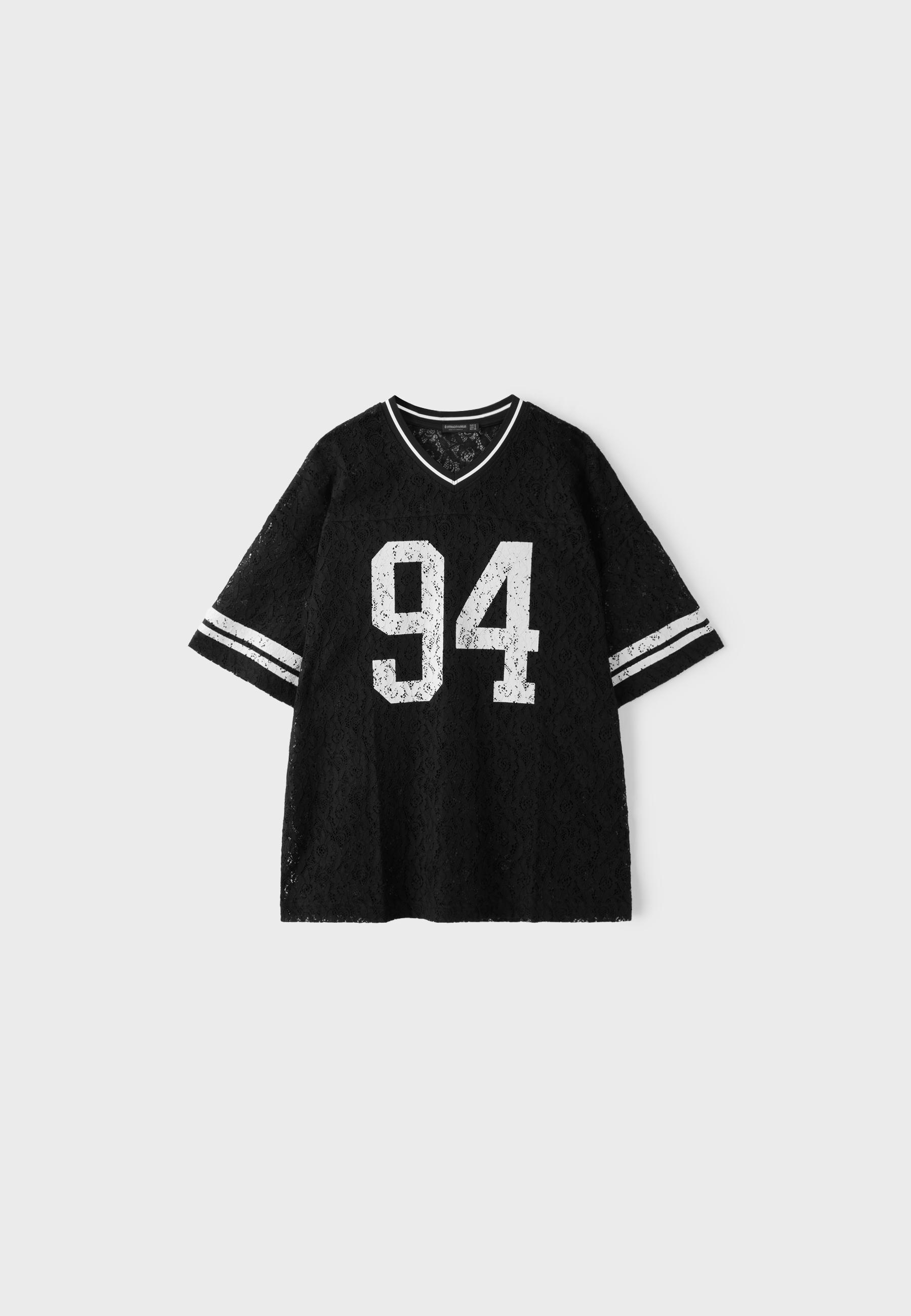 Number lace T-shirt — Black