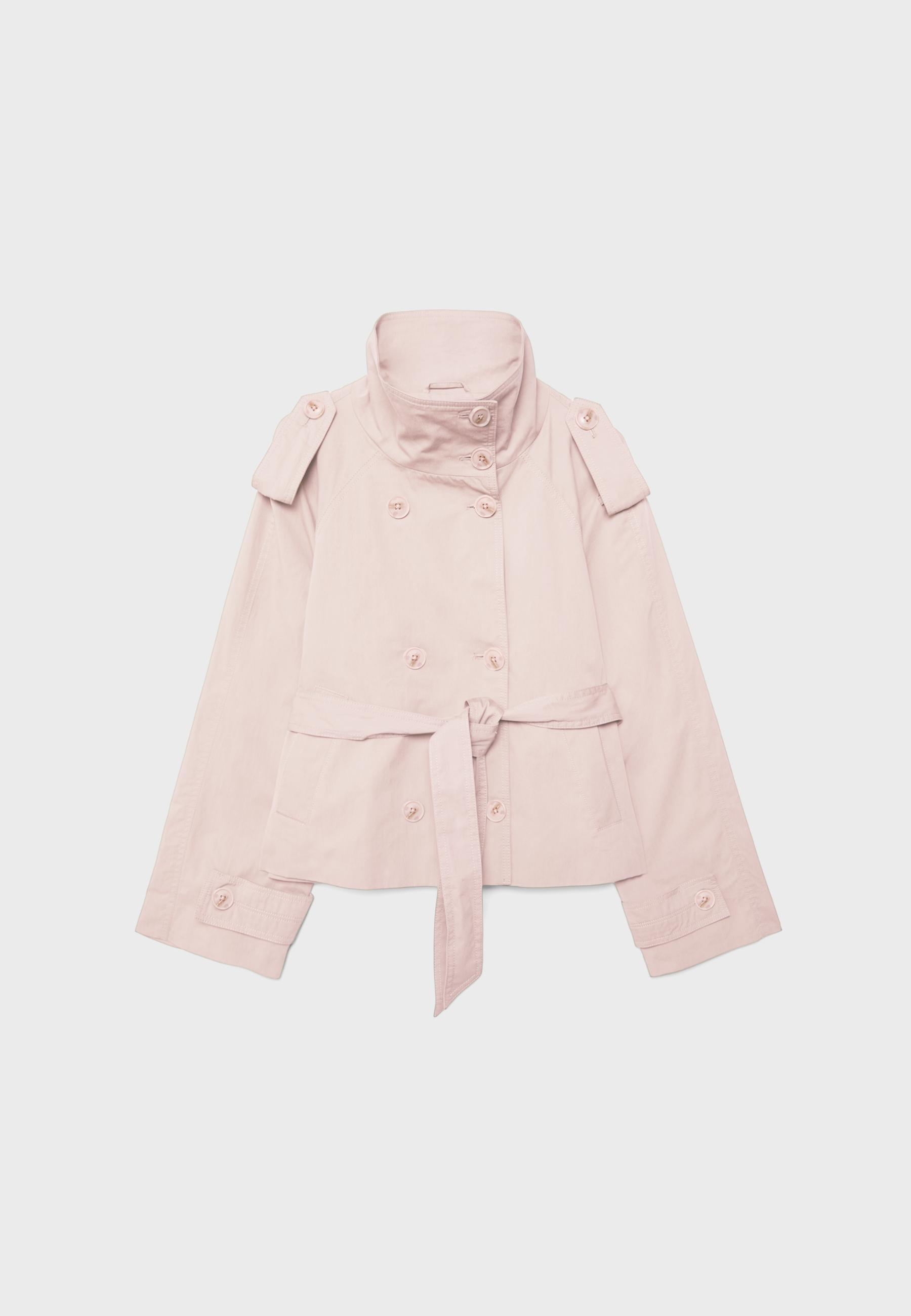 High-neck trench coat with belt — Salmon pink