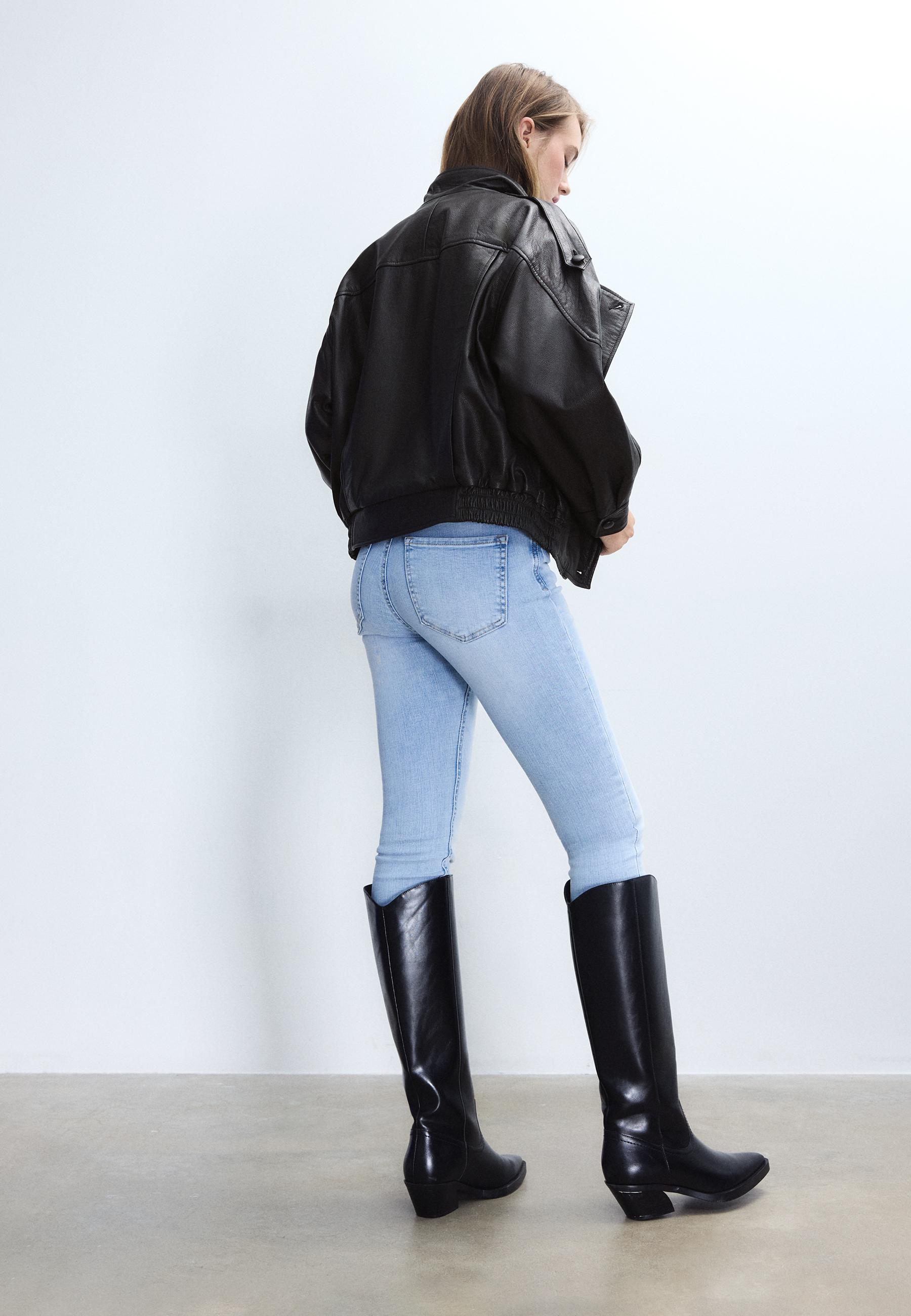 Oversize 100% leather flap jacket — Black