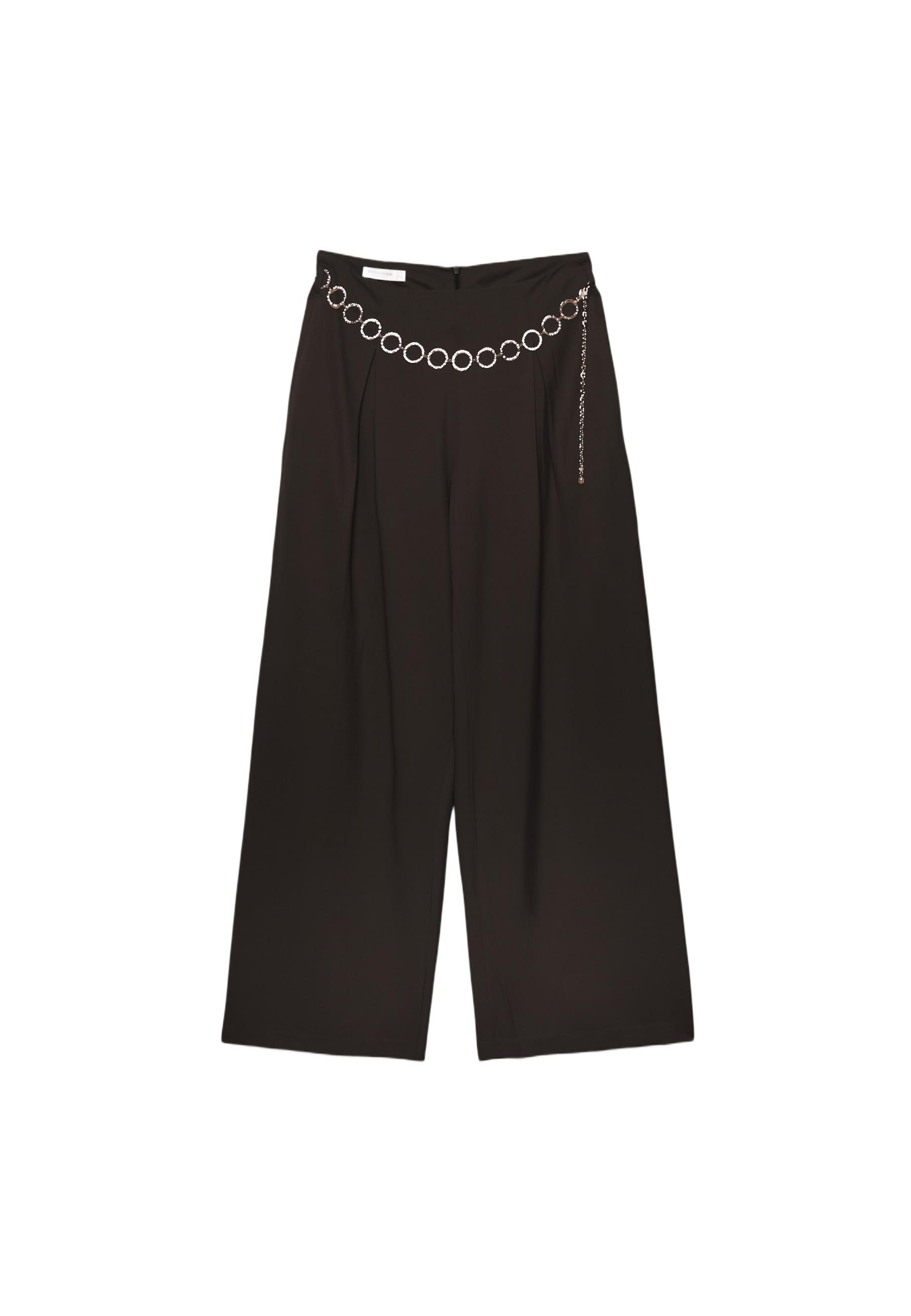 Lyocell darted trousers with chain — Brown