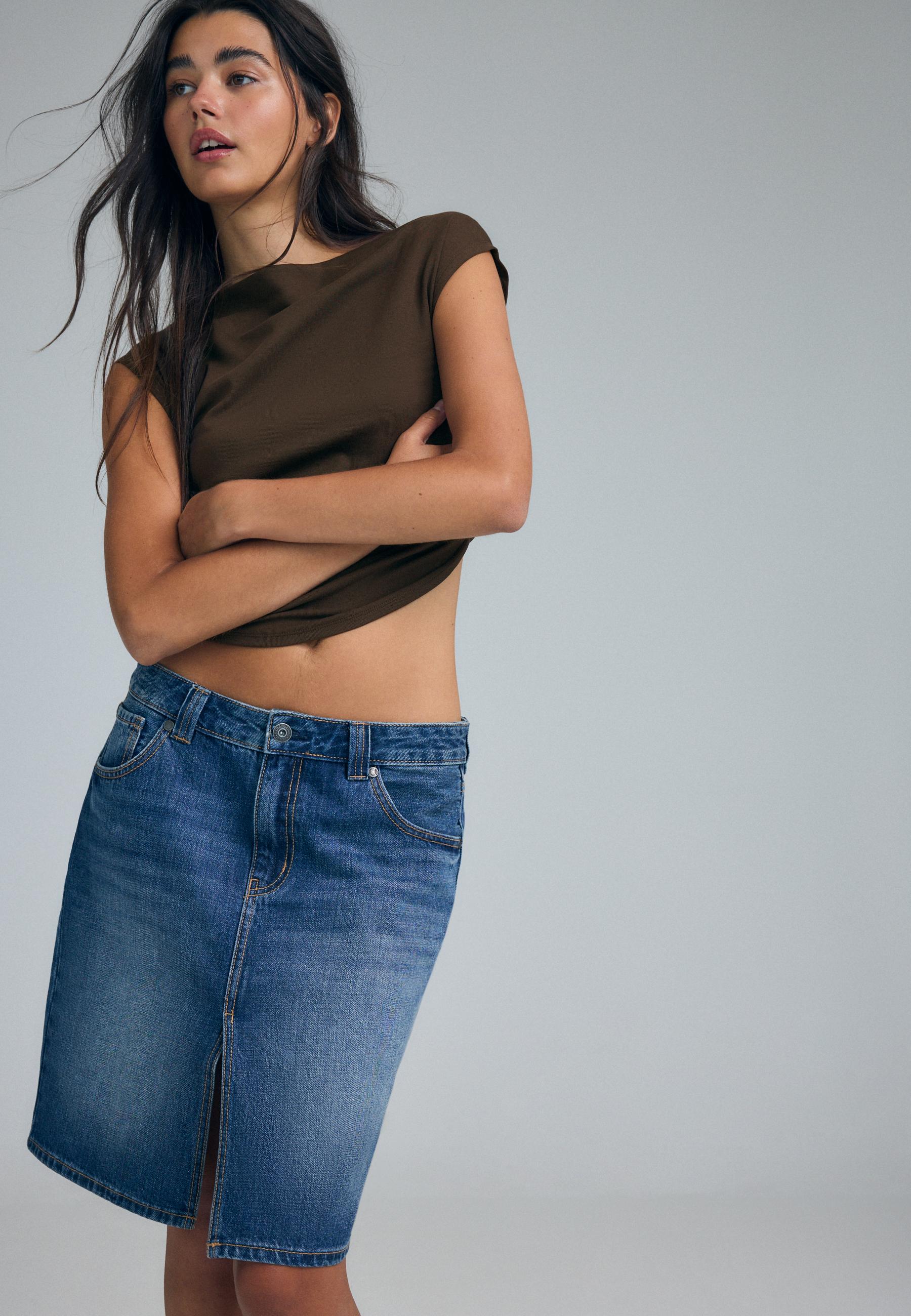 Stradivarius Μίντι Τζιν Φούστα Μπλε Overdye 38
