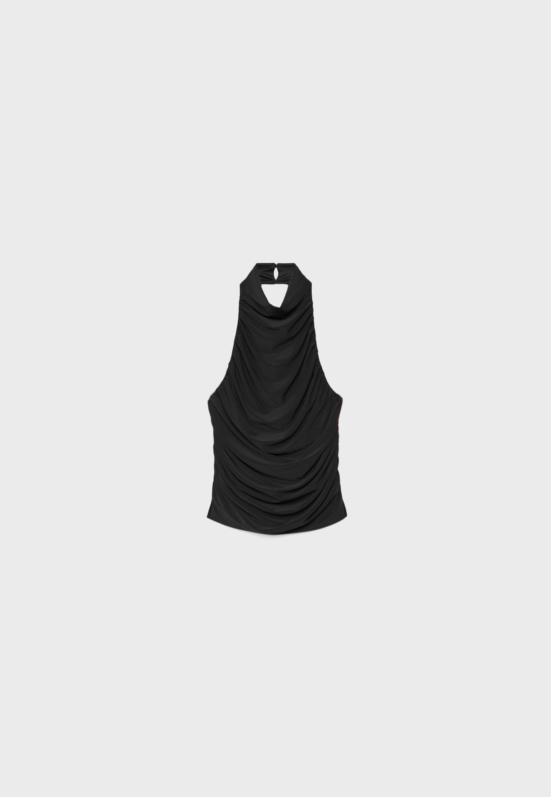 Ruched halter top — Black