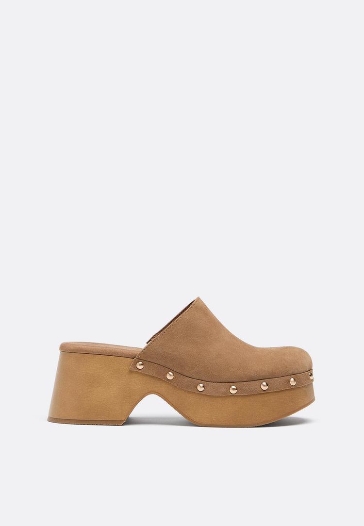 Stradivarius Δερμάτινα Τσόκαρα Πλατφόρμα Μπεζ 41