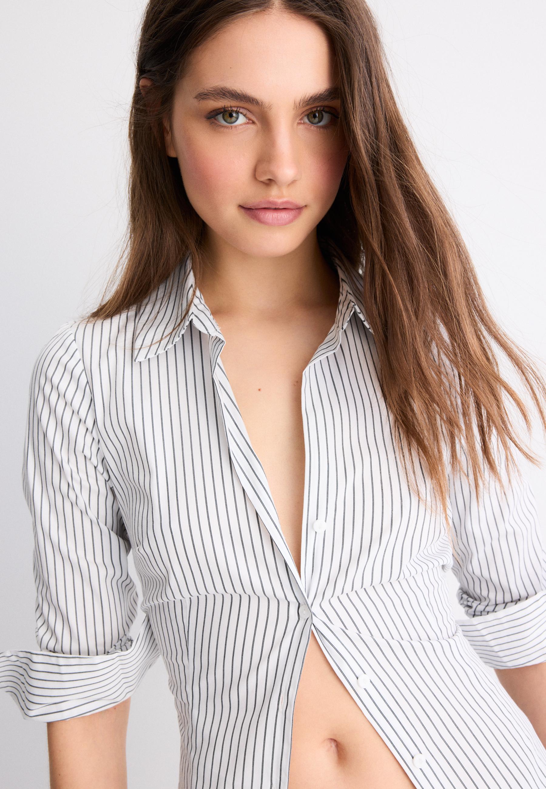 Basic striped fitted shirt — Black