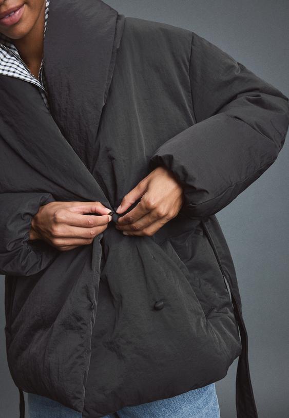veste rembourree col chale ceinture