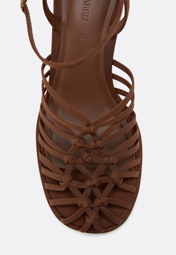 Stradivarius Heeled Cage Sandals Brown 7