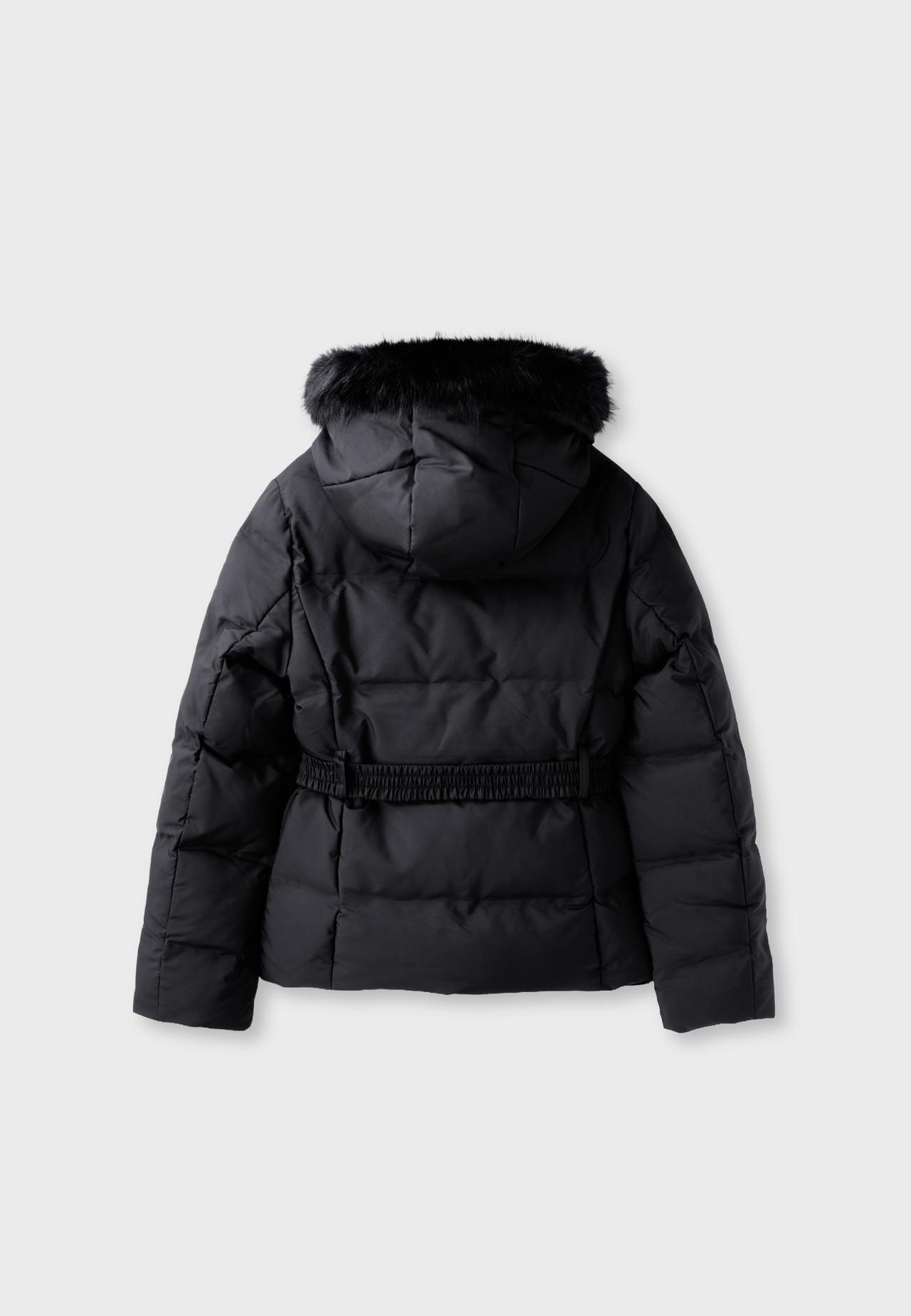 Belted hooded padded jacket — Black