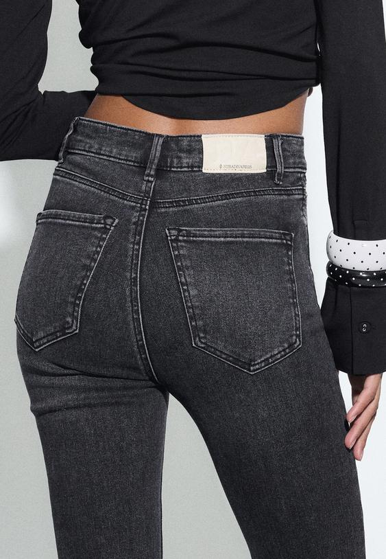 Stradivarius D78 Jean Cropped Flare Noir Désencollé Délavé 38
