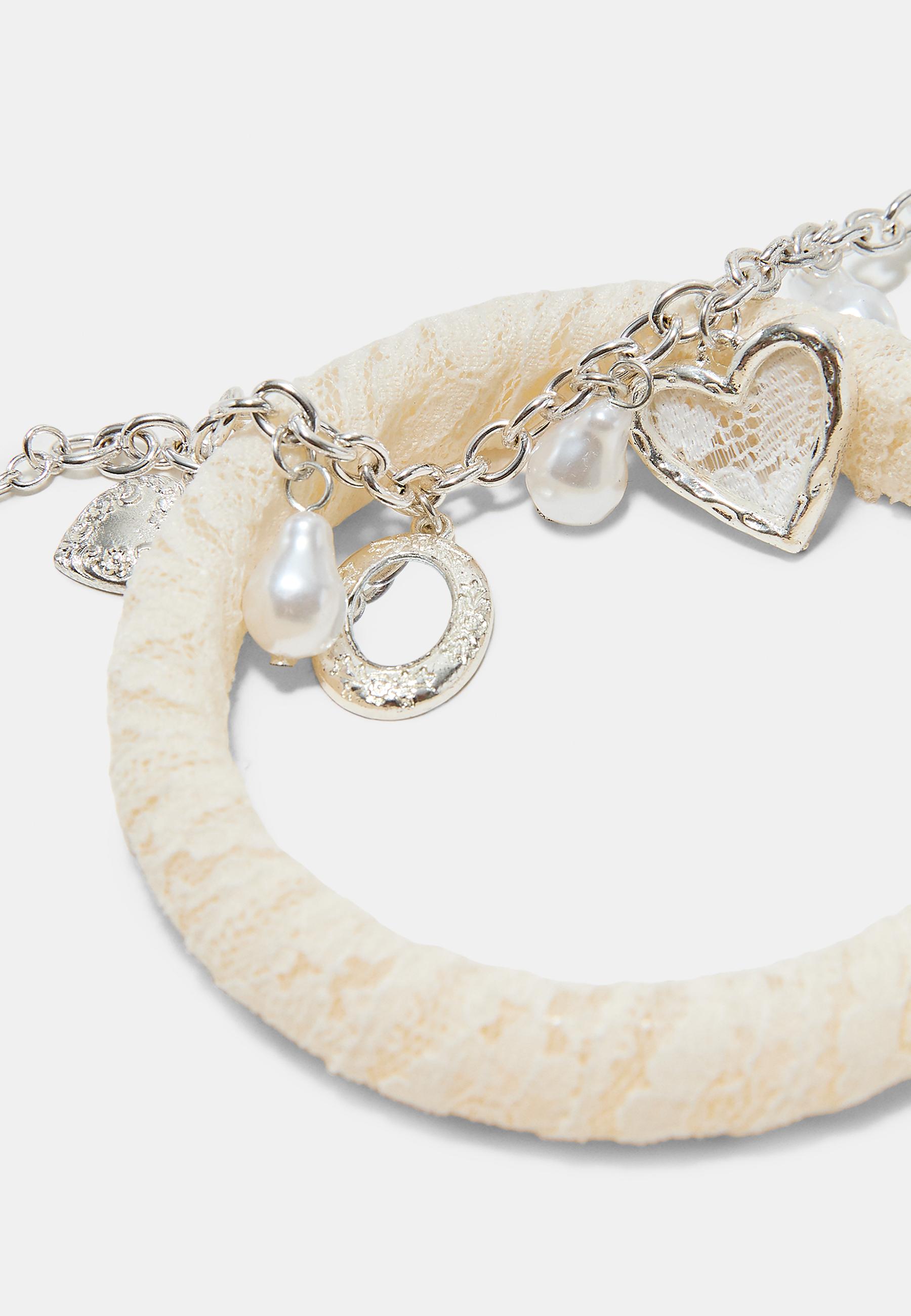 Set of 2 contrast charm bracelets — Grey