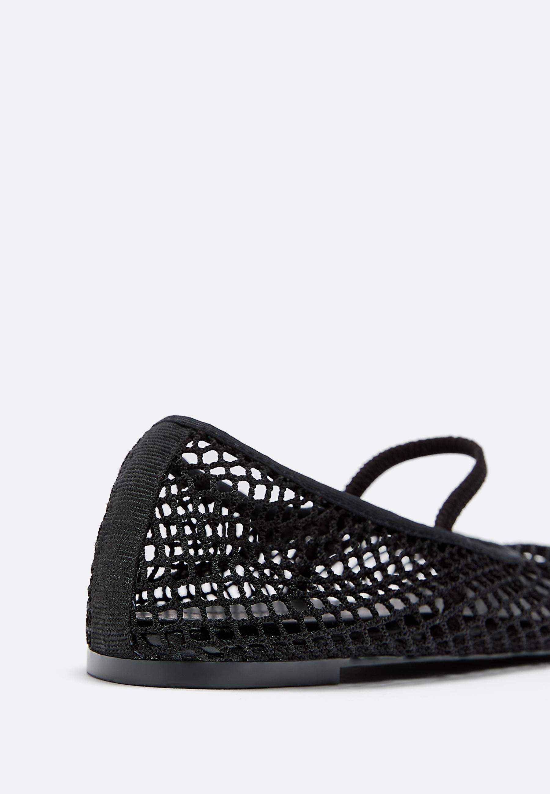 Mesh strap ballet flats — BLACK