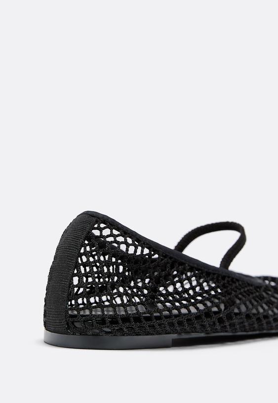 Stradivarius Mesh Strap Ballet Flats Black 7