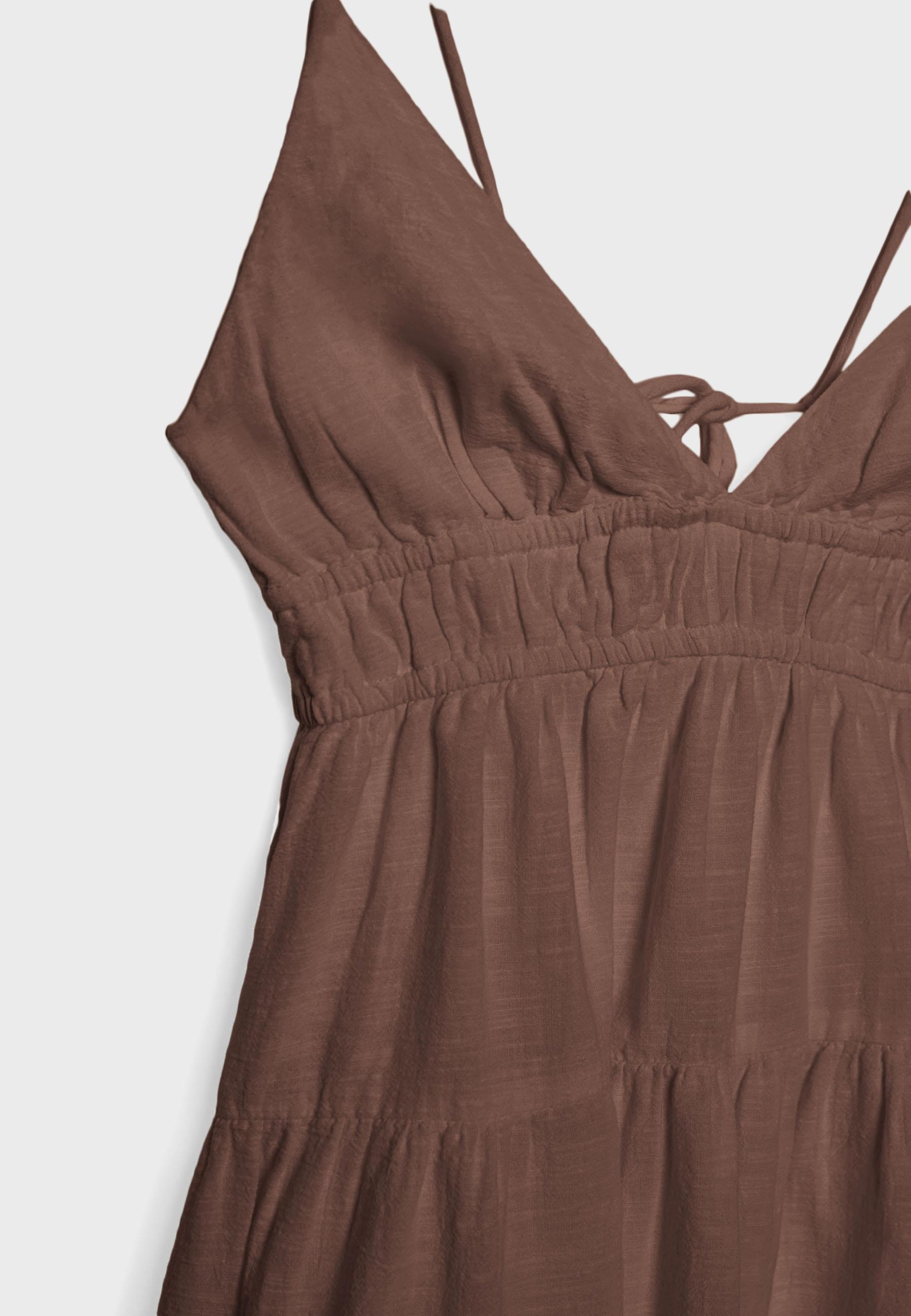 Mini flowing dress with back tie — Brown