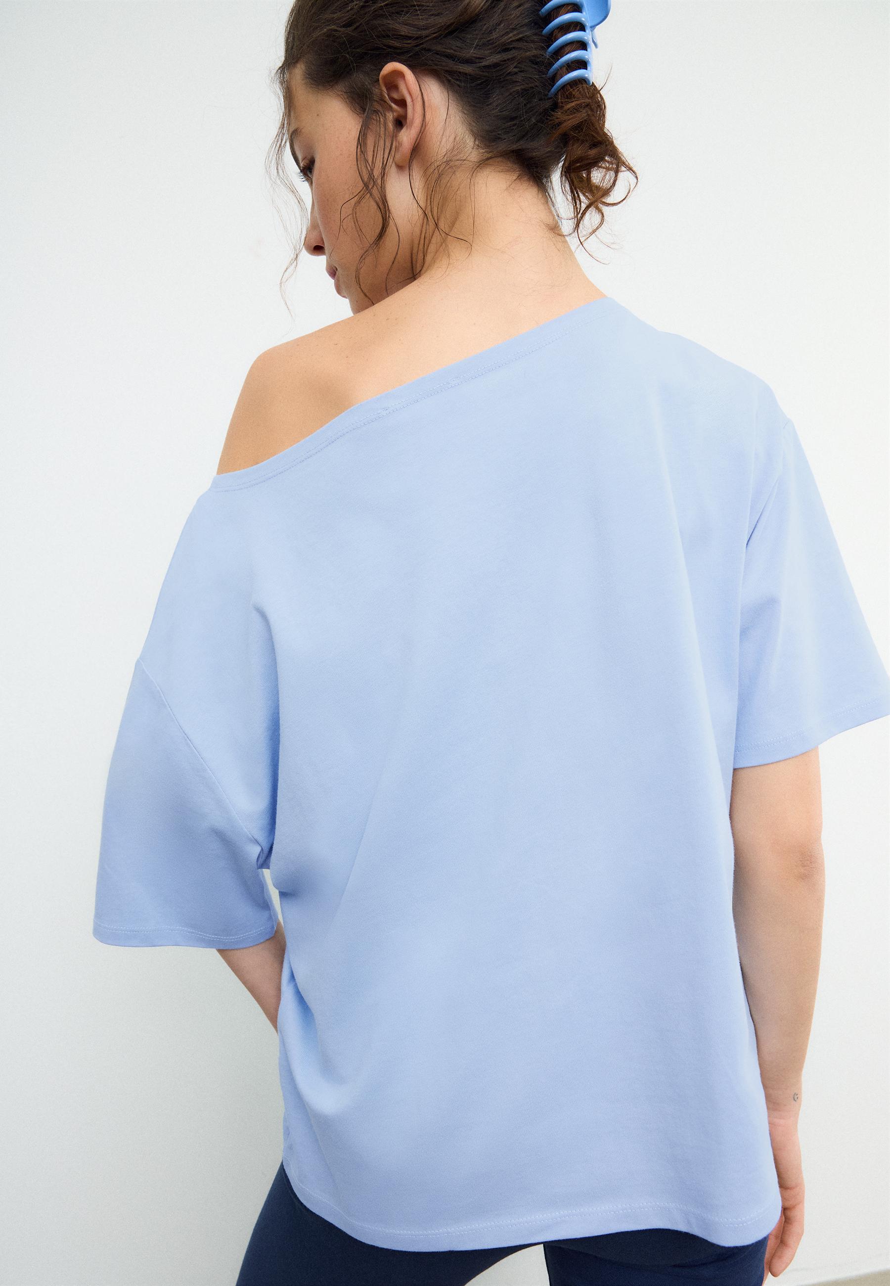 Printed boat neck T-shirt — Sky blue