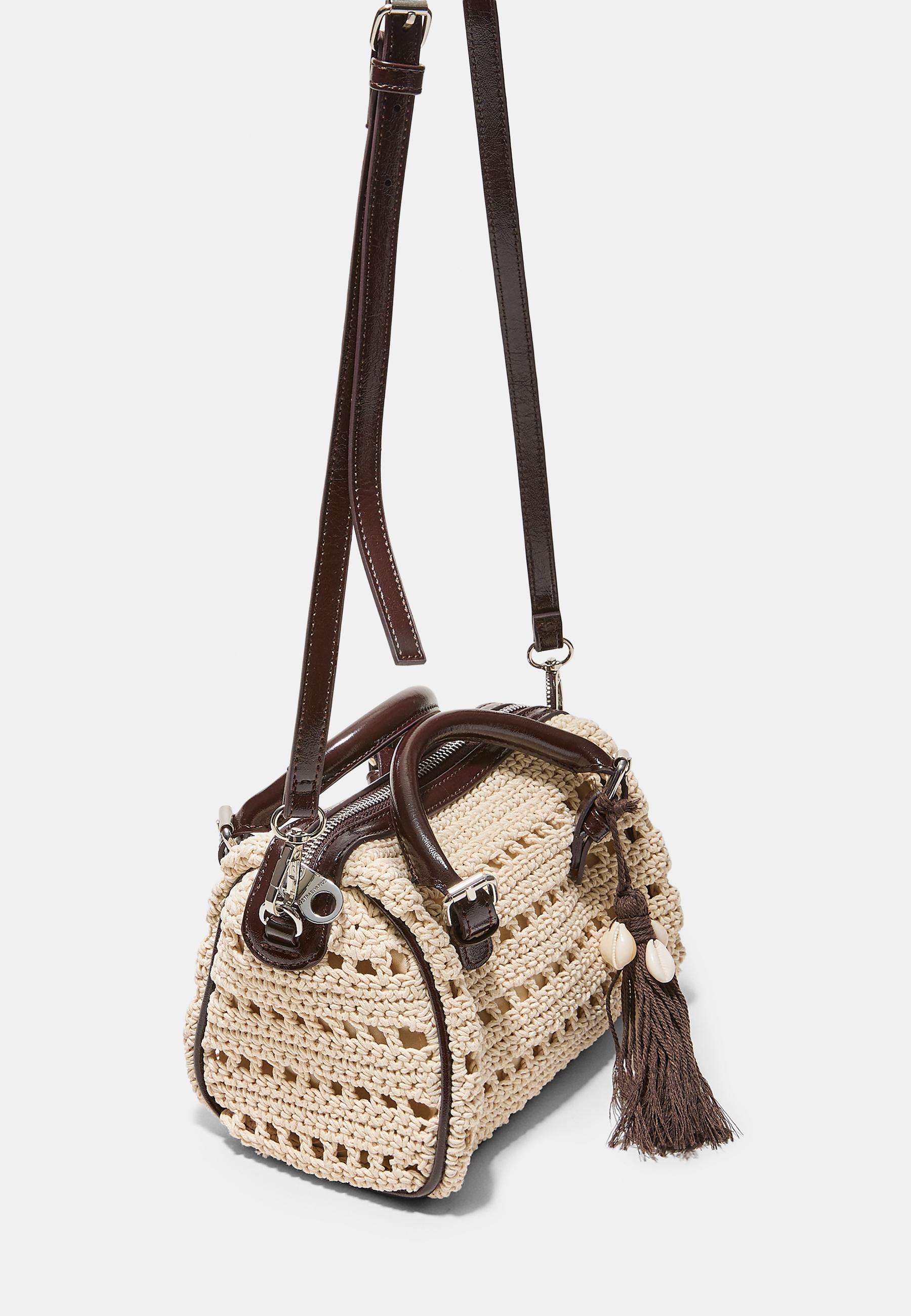 Round crochet tote bag — Ecru