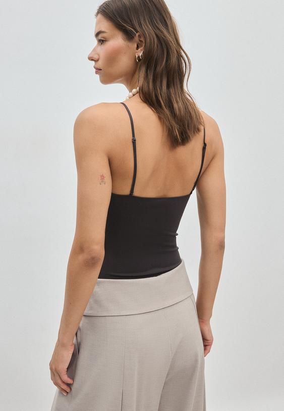 Stradivarius Corsetry-Inspired Top Brown S
