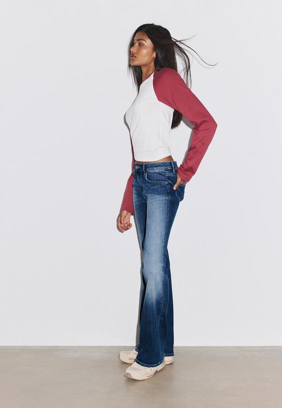 Stradivarius Low-Rise Bell Bottom Jeans Light Grey Denim Wash 14