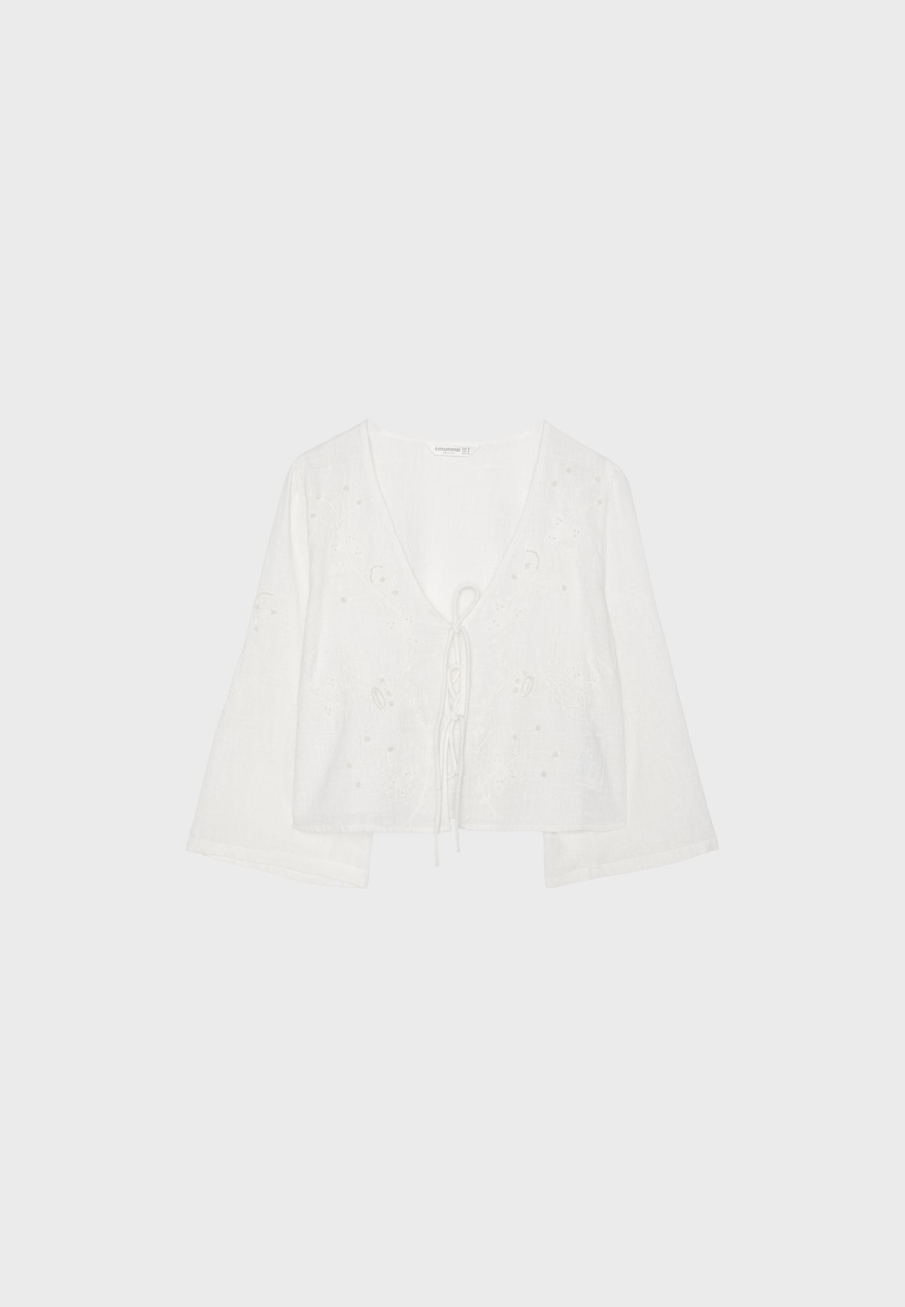 Embroidered faux pearl knot shirt — White