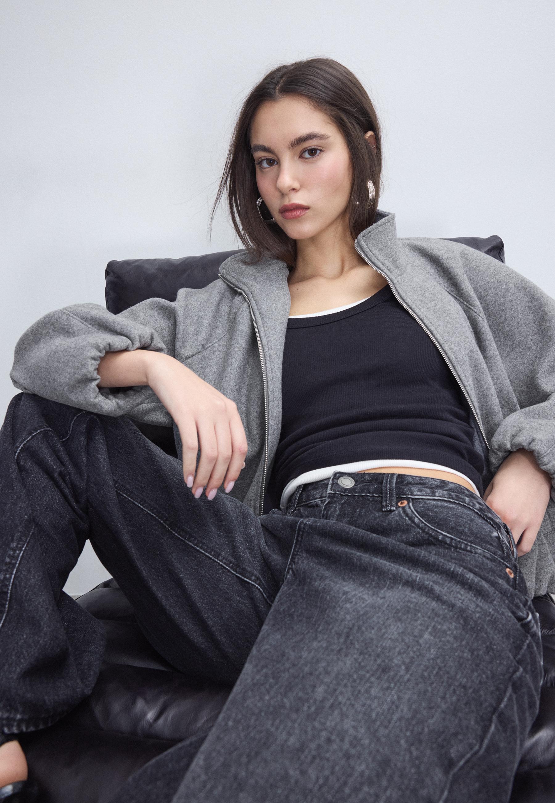Soft-touch balloon bomber jacket — Dark grey