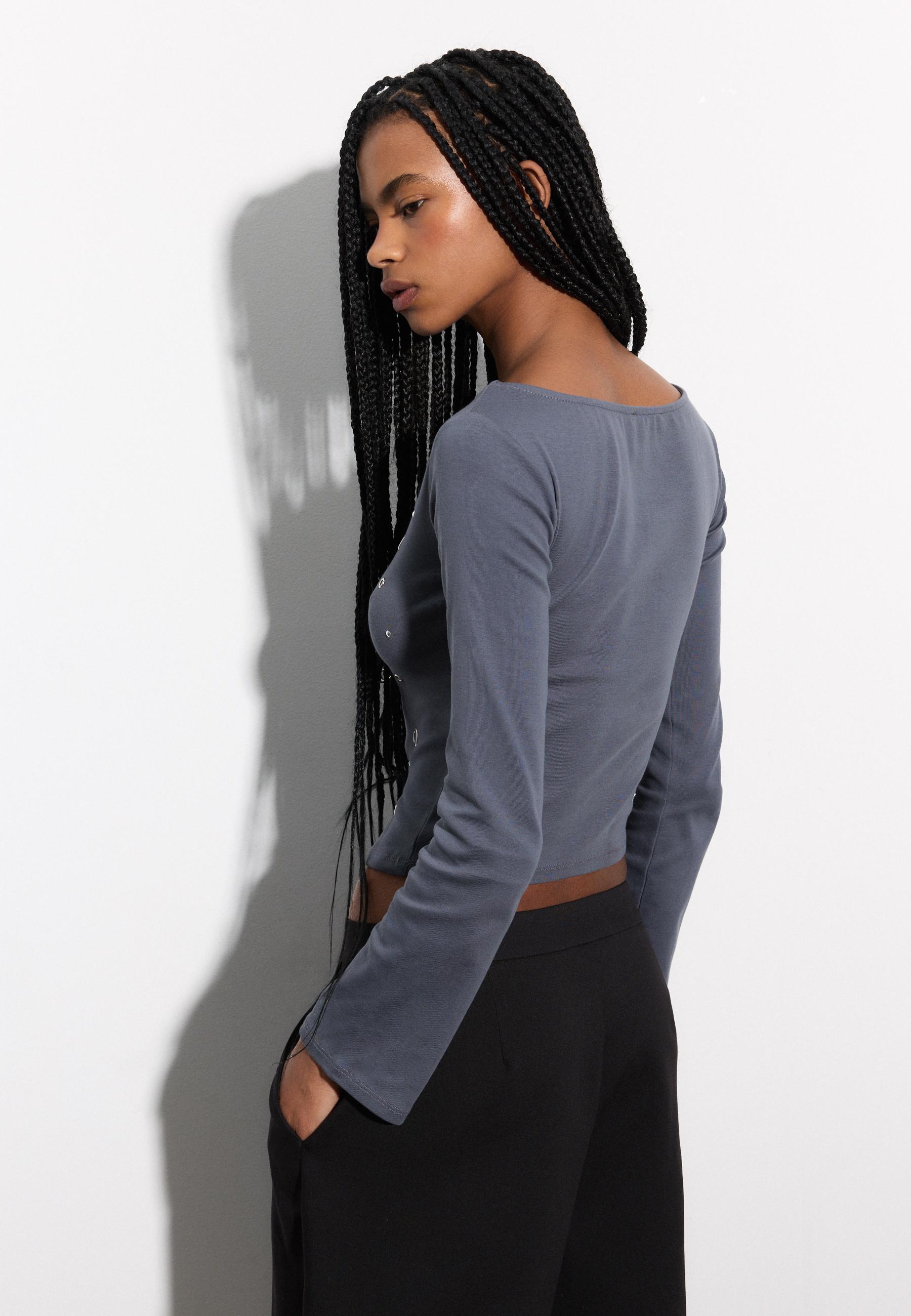 Boat neck T-shirt with studs — Dark grey