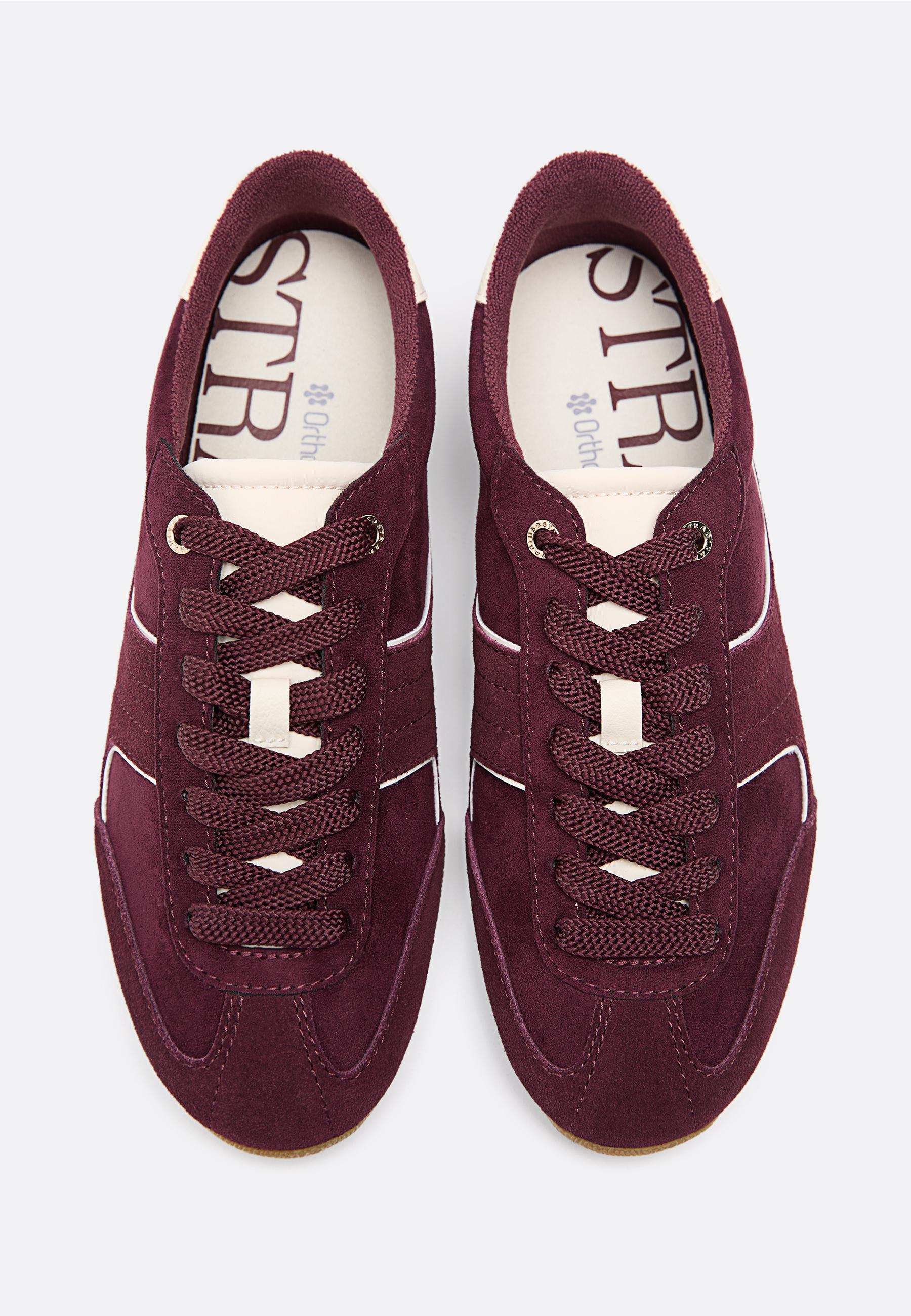 Soft flat sole trainers with leather details — BURGUNDY 