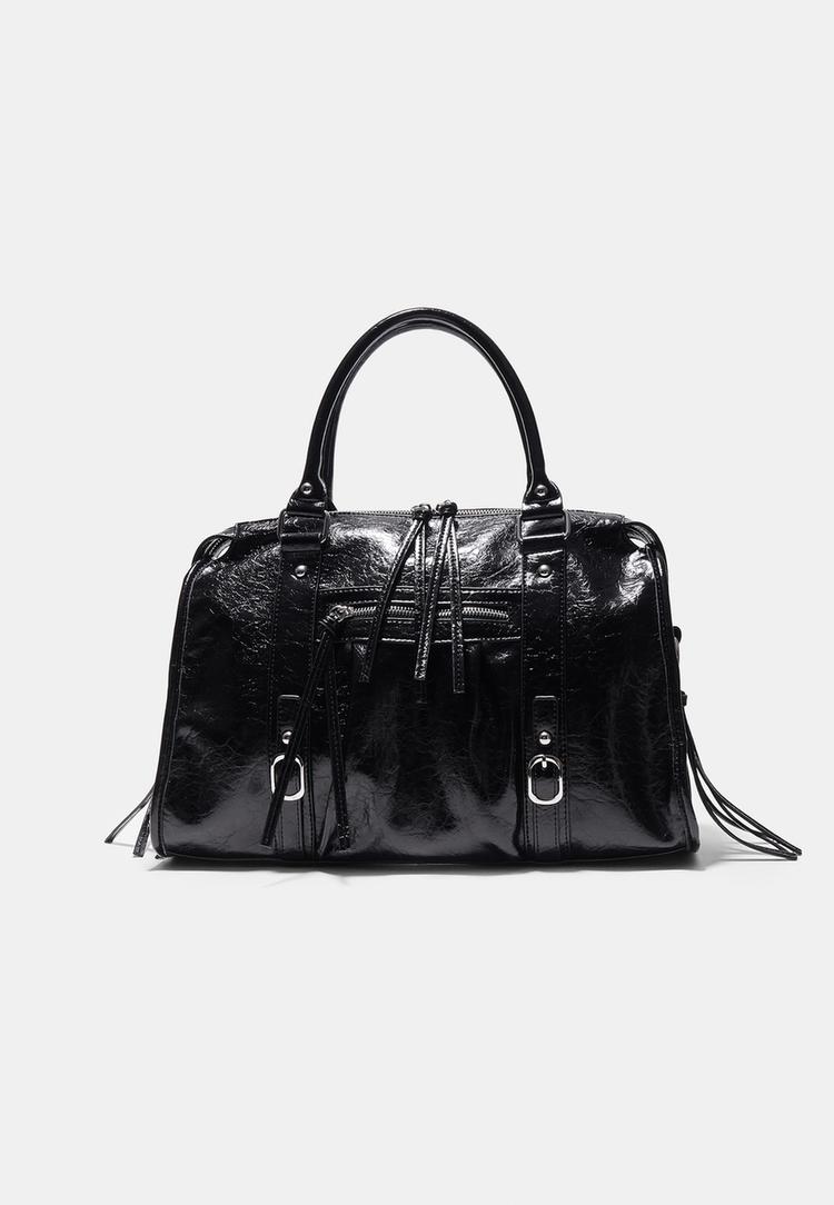 Stradivarius Geantă Maxi Tip Bowling Crossbody Negru Os