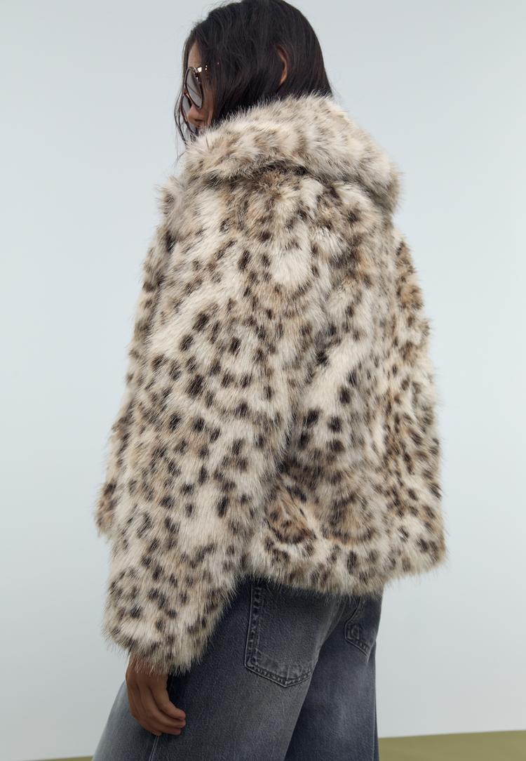 leopard print faux fur jacket