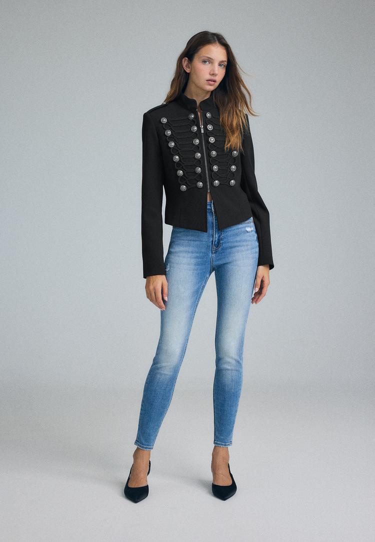 Stradivarius D09 Τζιν Παντελόνι Skinny Super High Waist Μπλε Μεσαίας Απόχρωσης 44