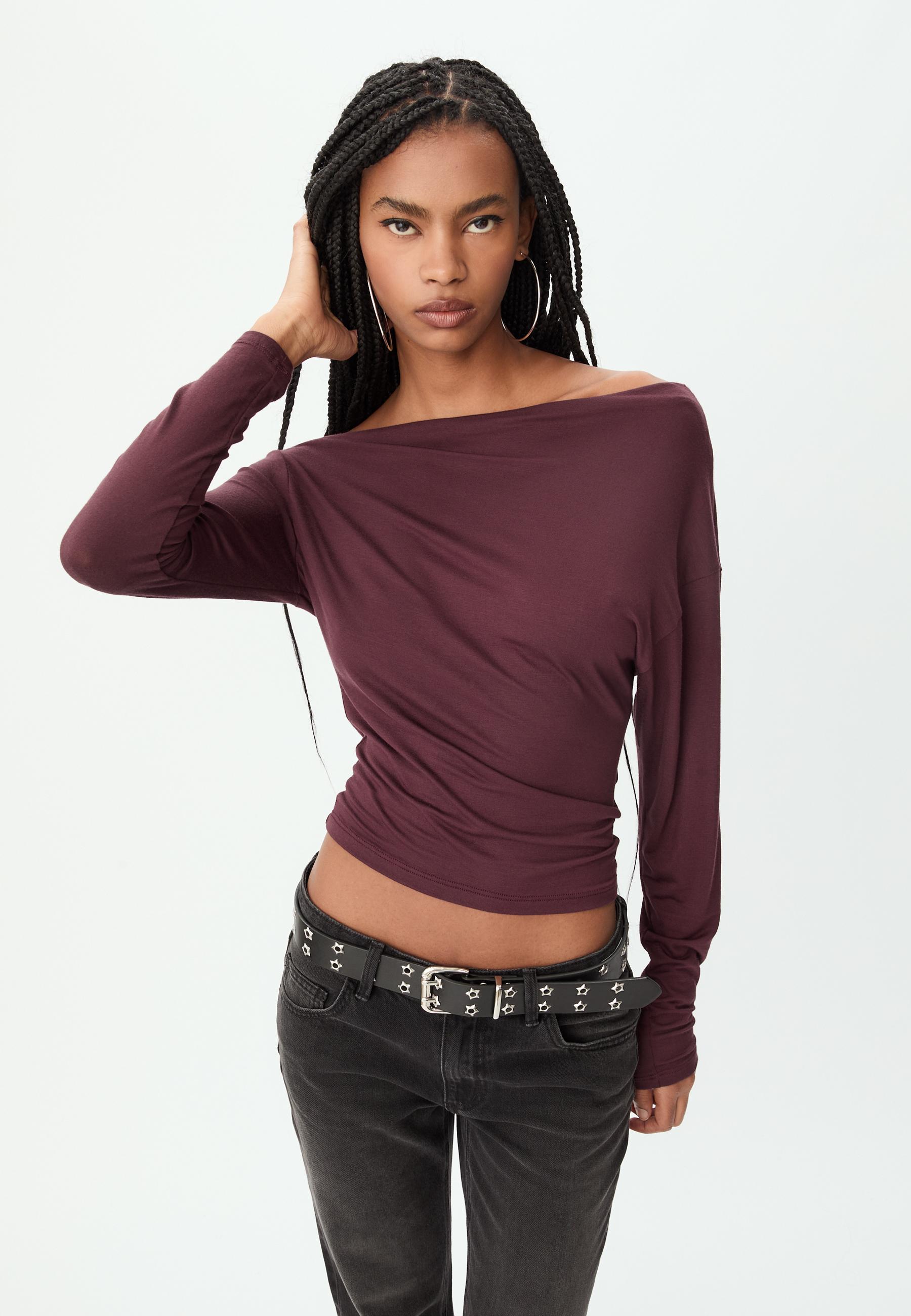 Asymmetrical neckline top — Burgundy