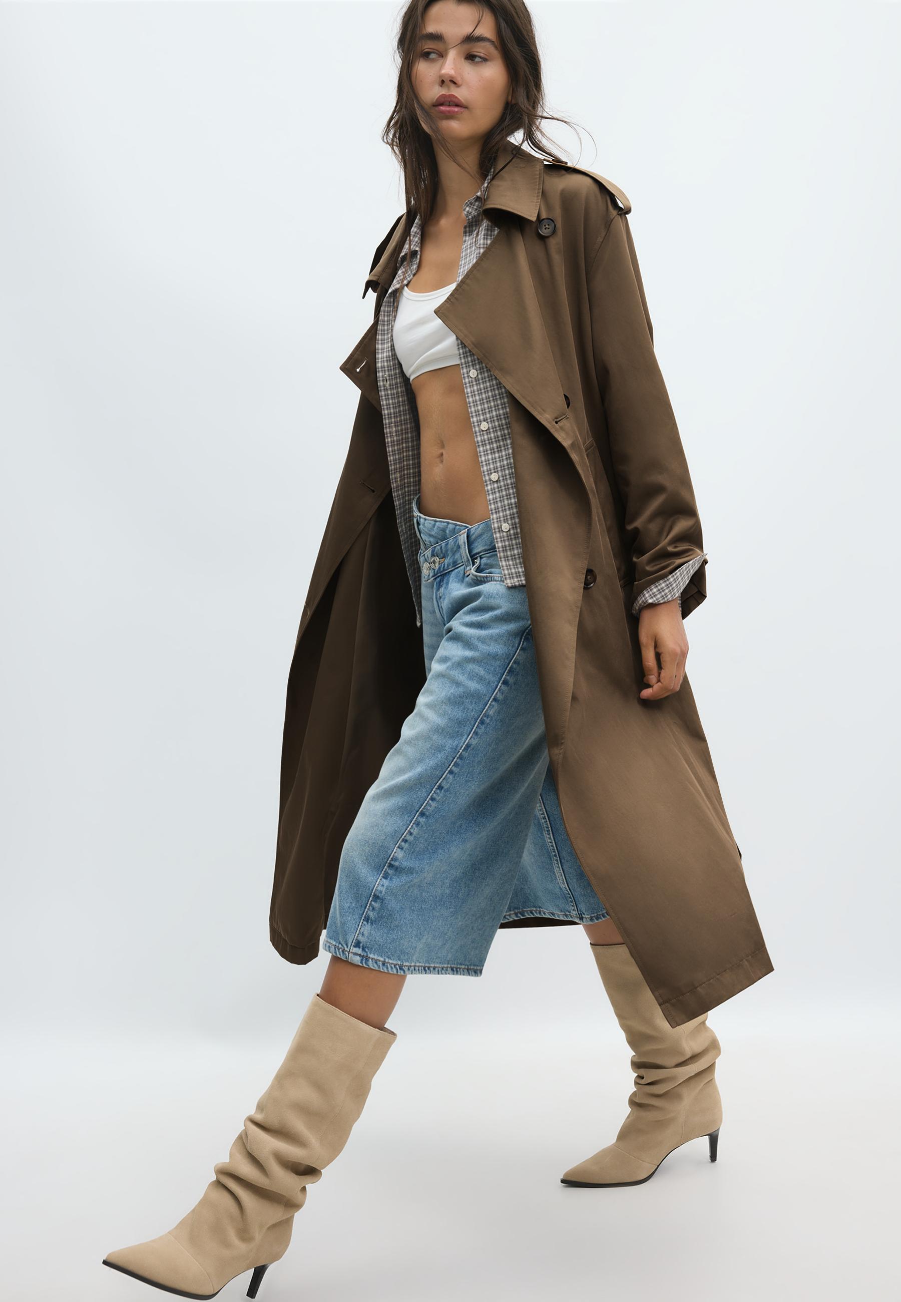 Leather slouchy heeled boots — BEIGE