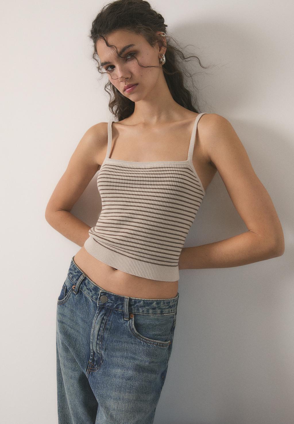 Striped knit top with thin straps