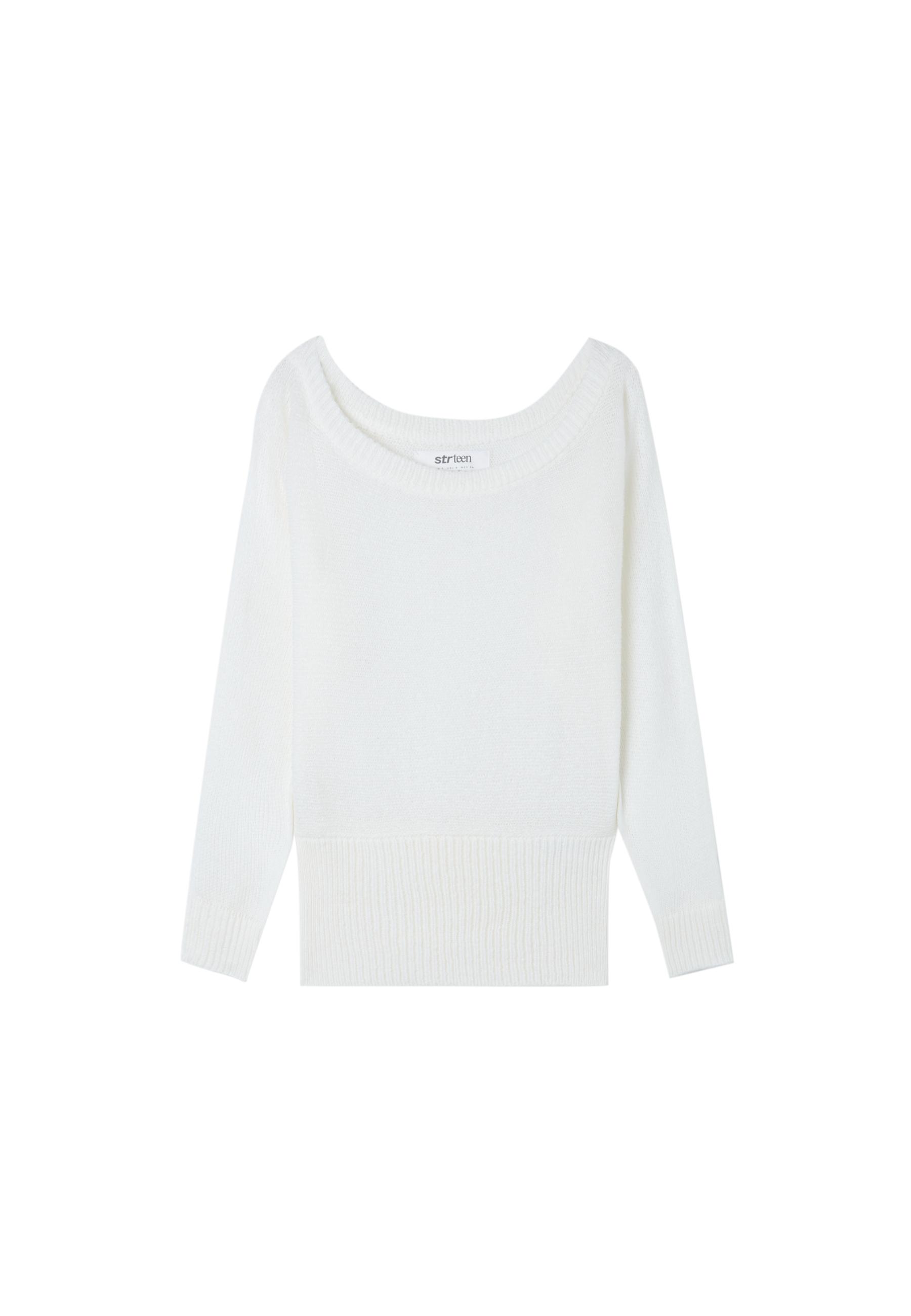 Boat neck waistband jumper — Ecru