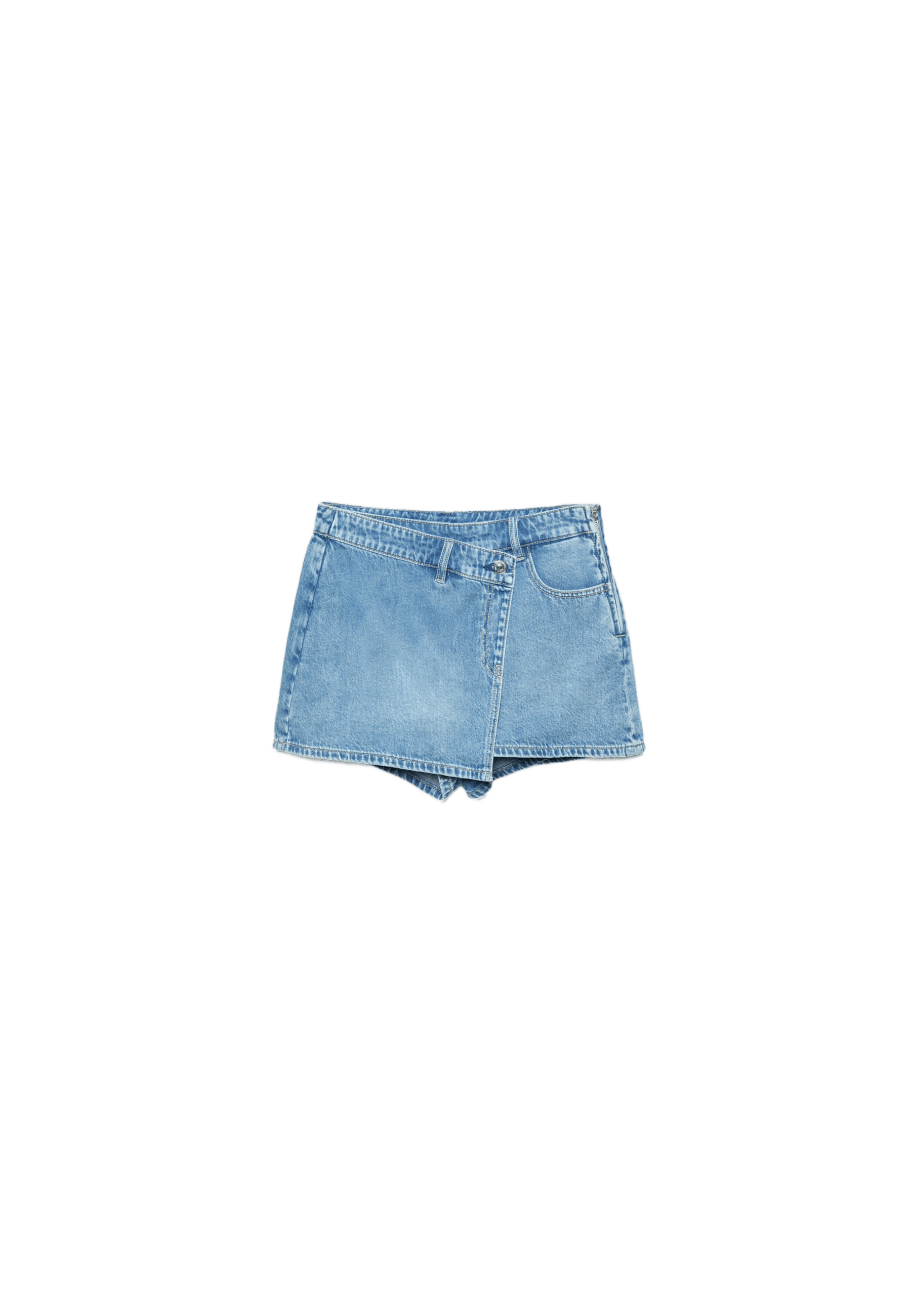 Crossover denim skort — MEDIUM DENIM WASH