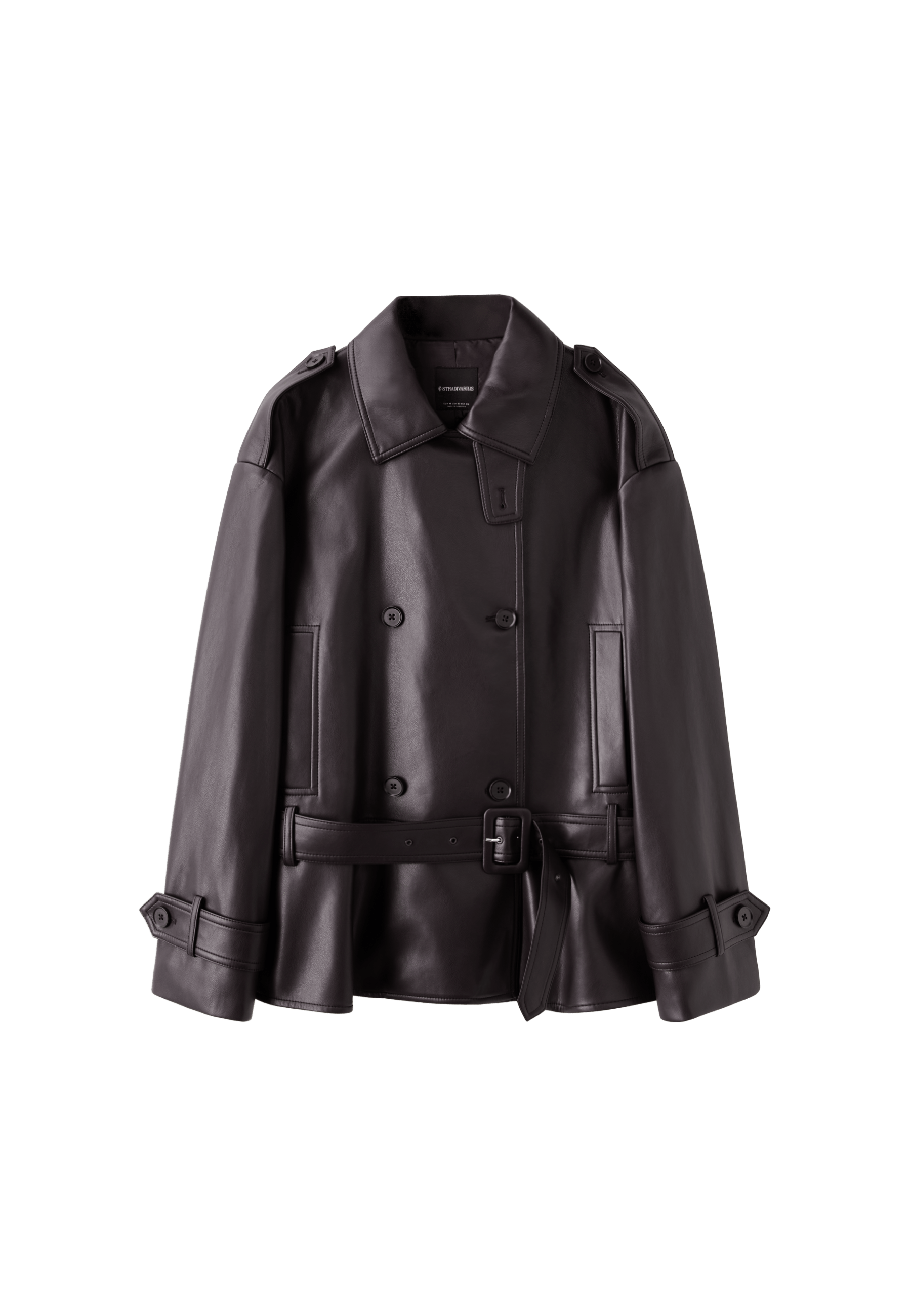 Leather effect peplum trench coat — Purple