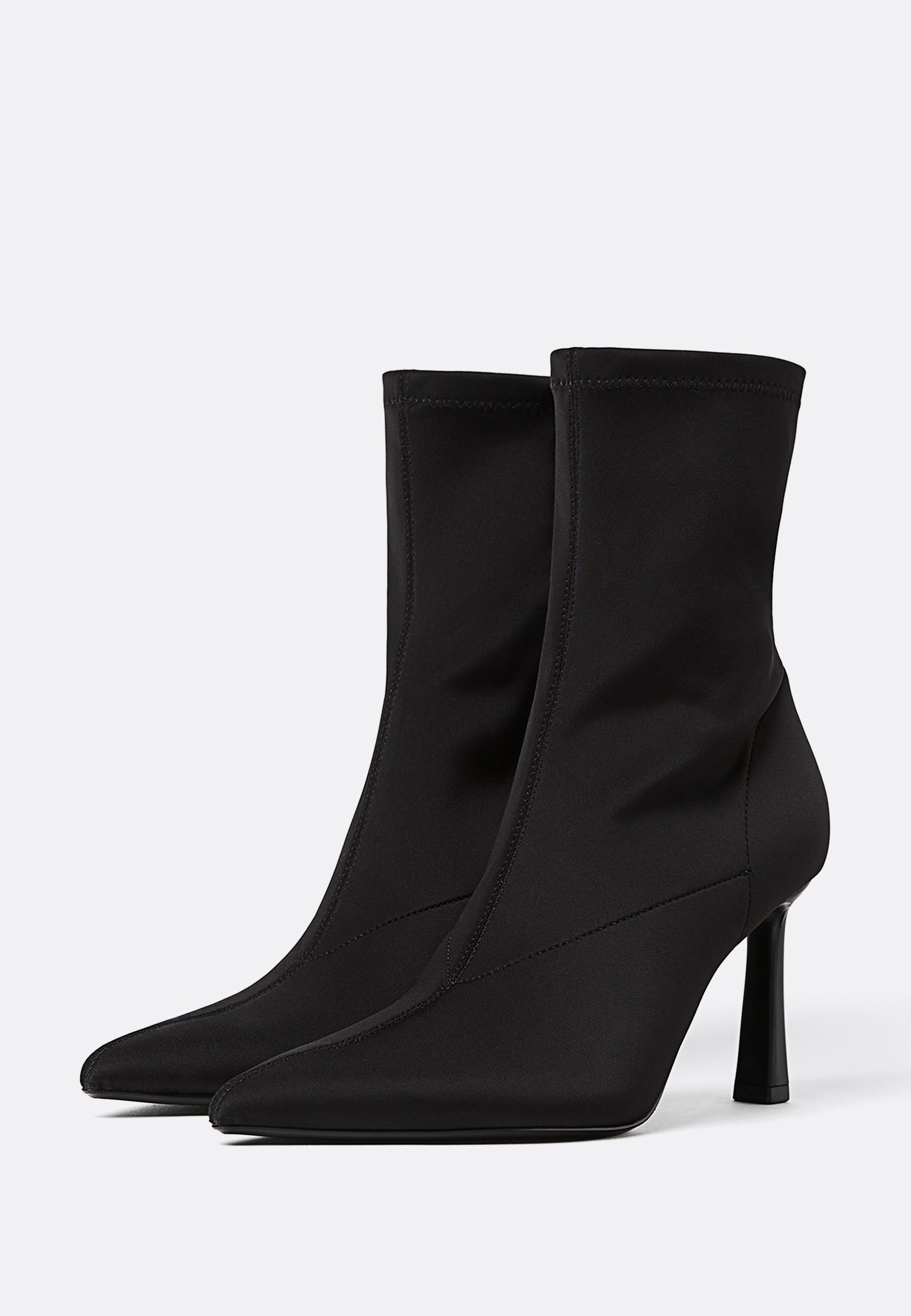 Fabric ankle boots with stiletto heel — BLACK