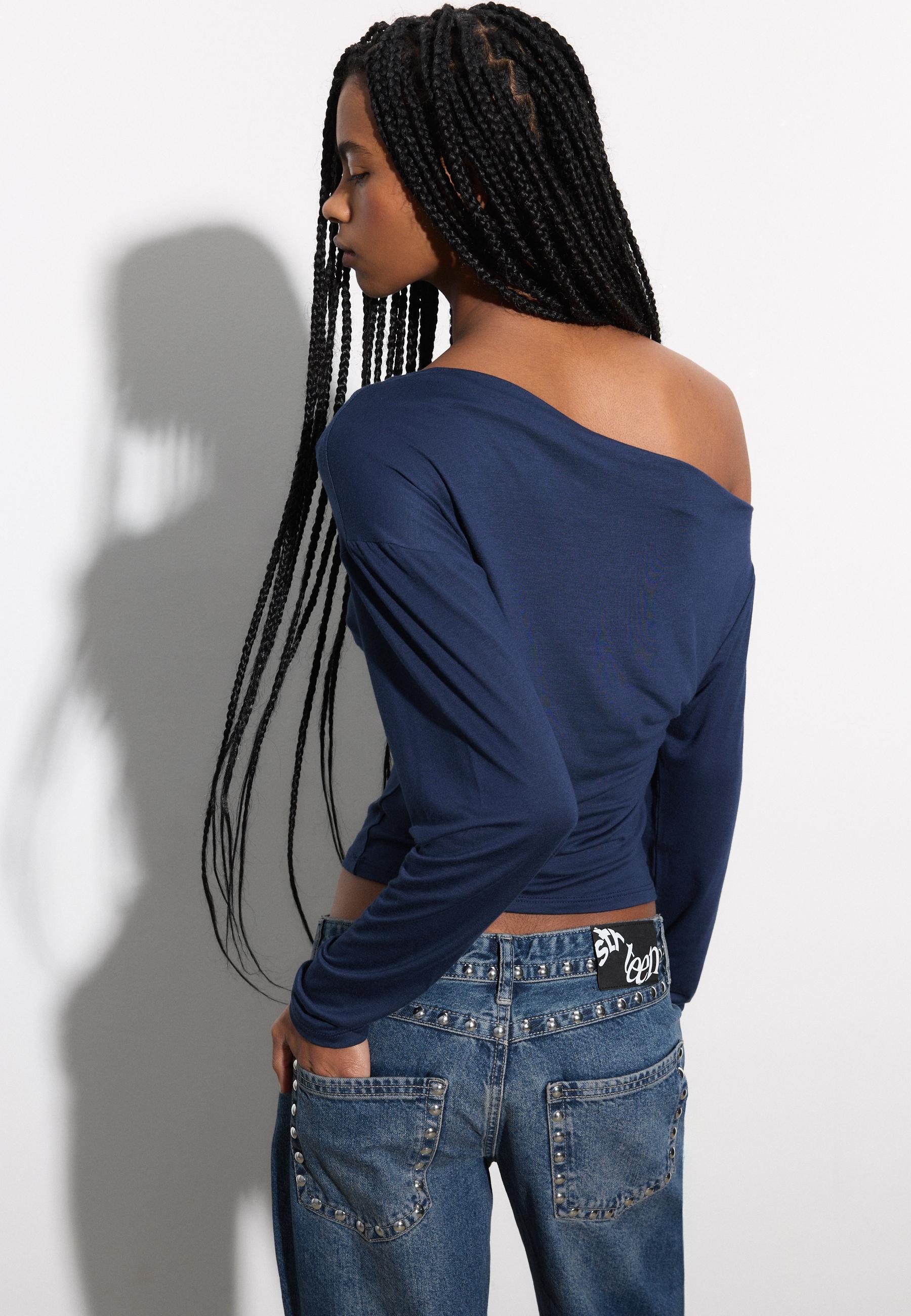 Asymmetrical neckline top — Navy blue