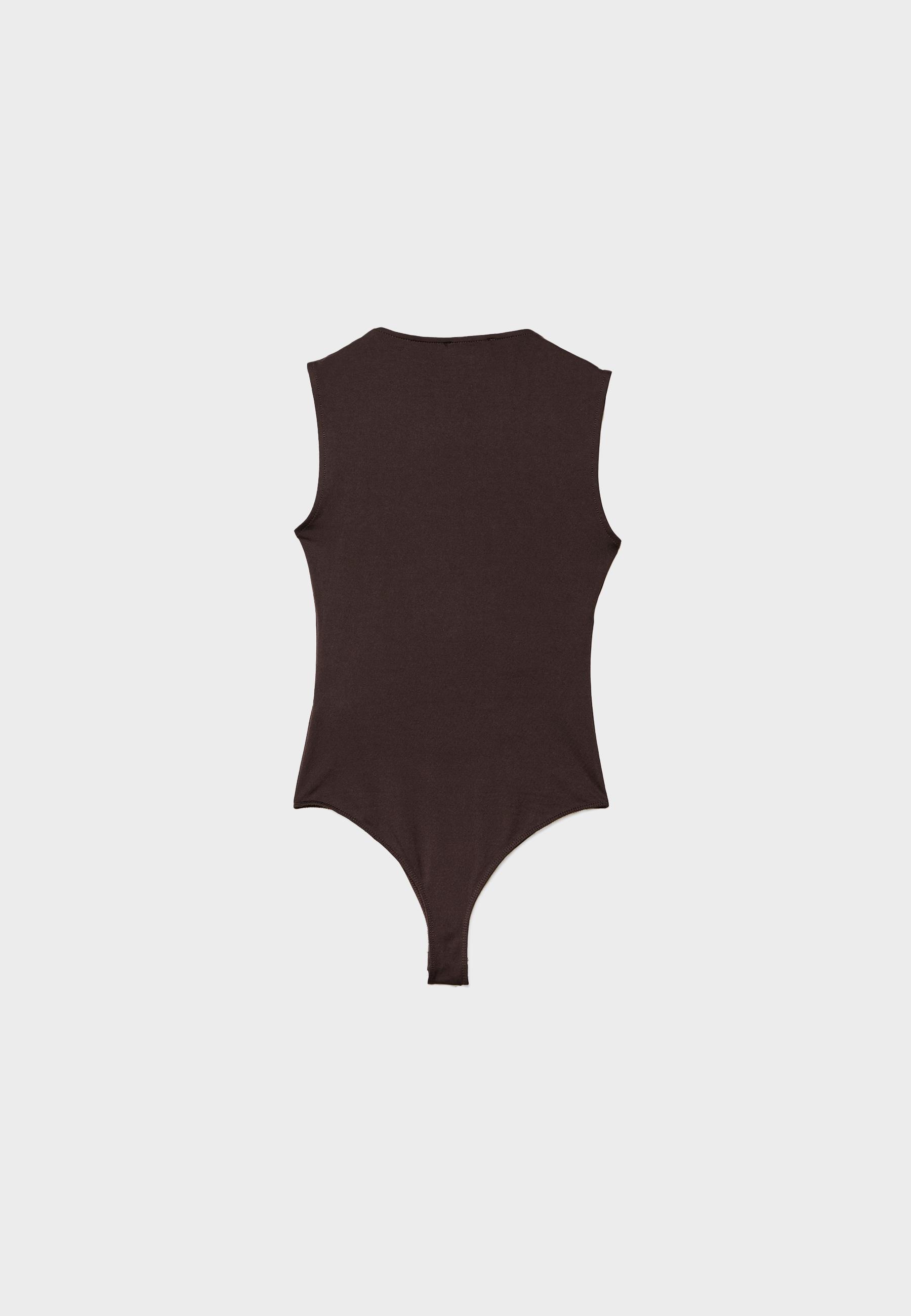 Polyamide square neckline bodysuit — Brown