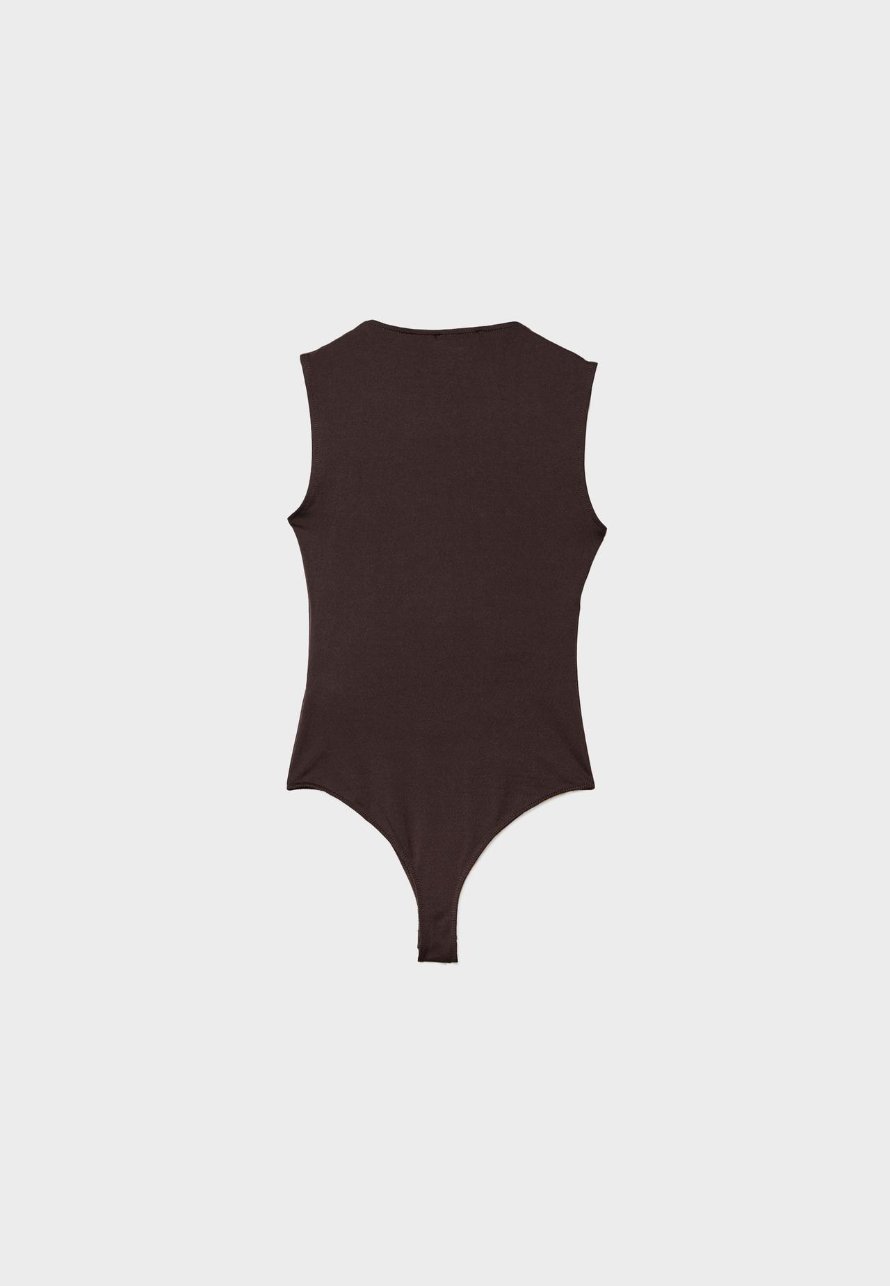 Polyamide square neckline bodysuit — Brown